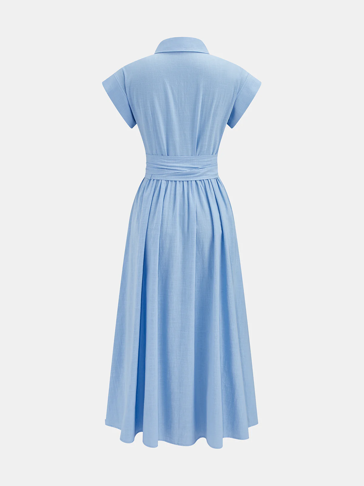 Cotton Belted Short Sleeve Midi Shirt Dress - Image 2