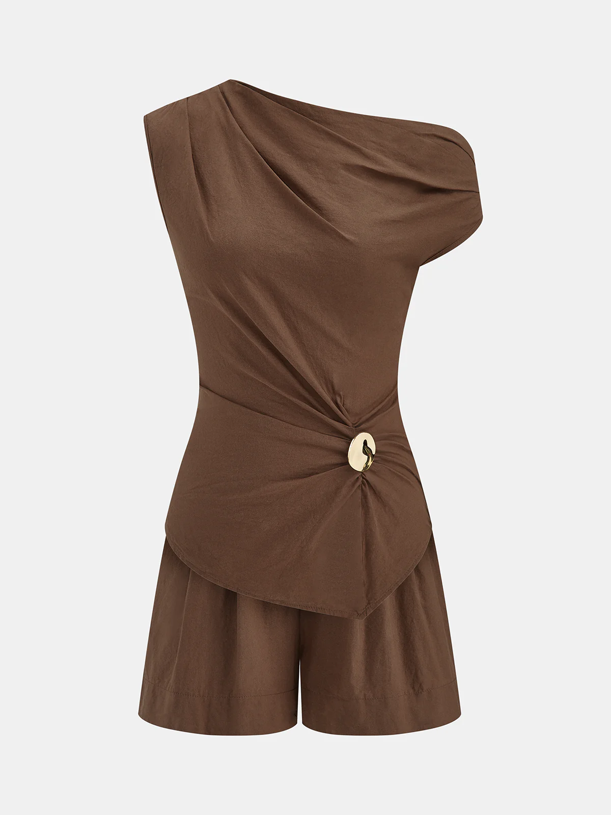 Cotton Blend Asymmetrical Top & Shorts Set - Image 2