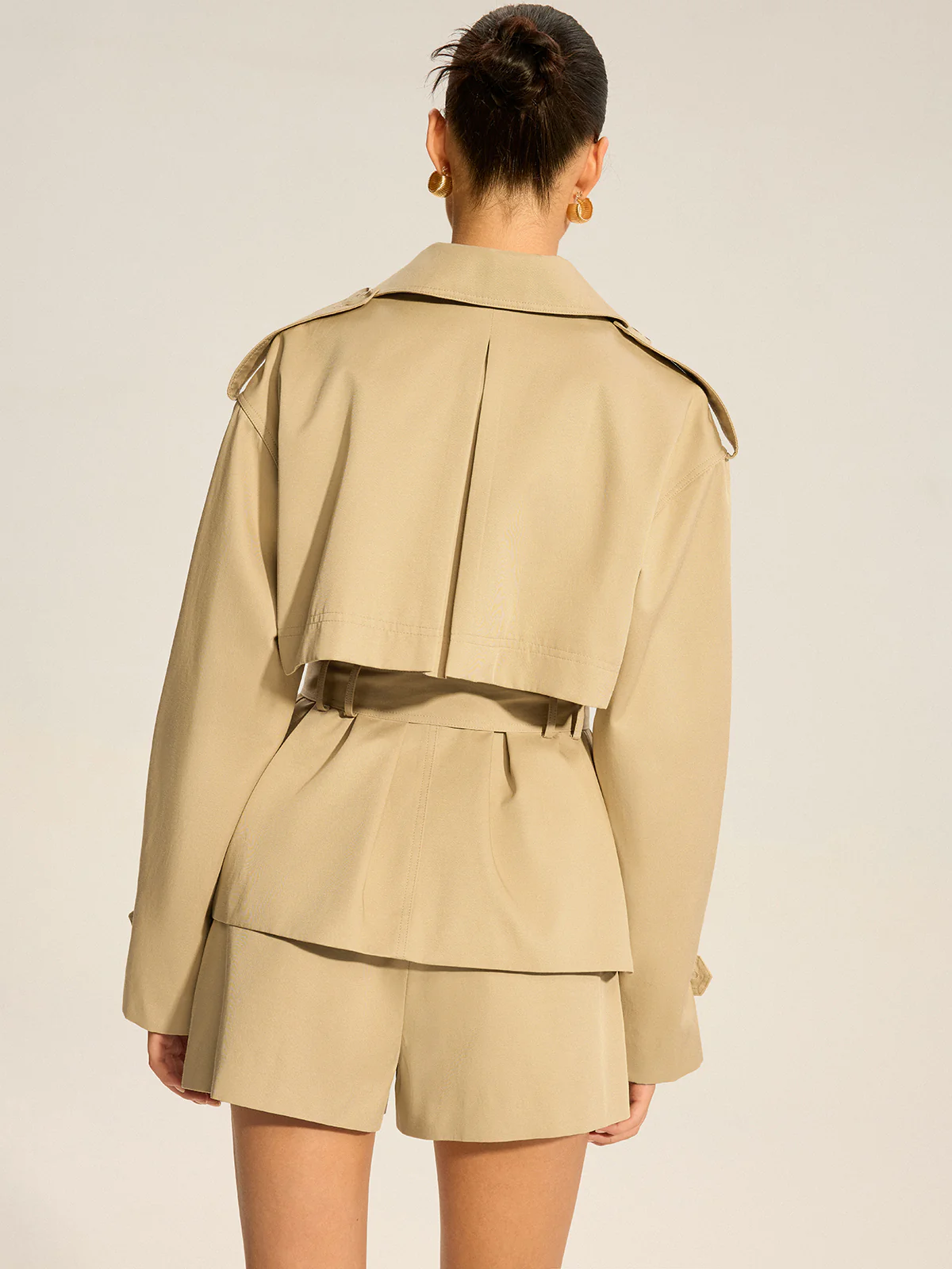 Cotton Blend Belted Double-Breasted Trench Coat - Image 3
