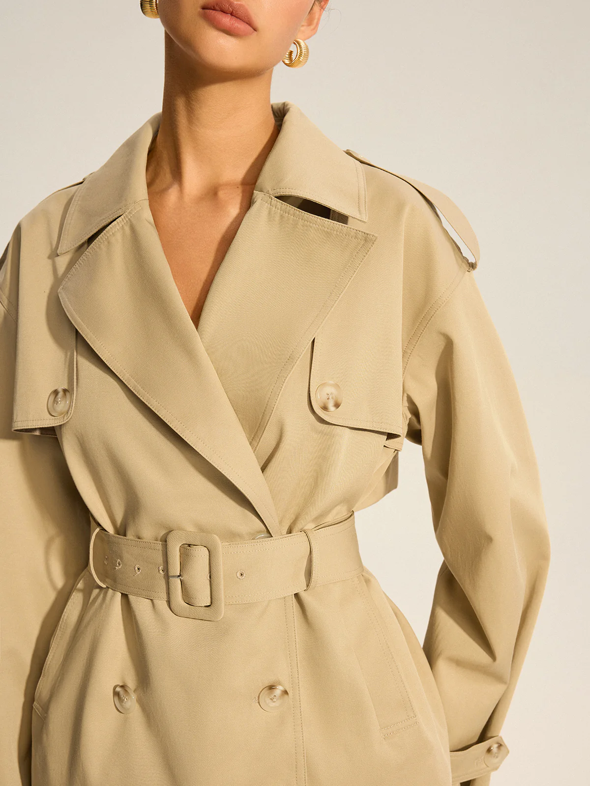 Cotton Blend Belted Double-Breasted Trench Coat - Image 6