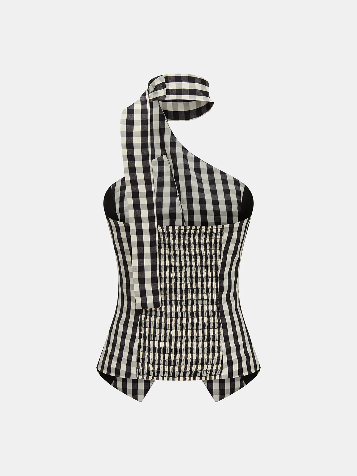 Cotton Blend Gingham Buttoned Halter Top - Image 2