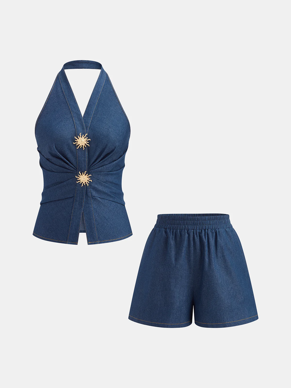 Cotton Blend Halter Vest & Shorts Set - Image 2