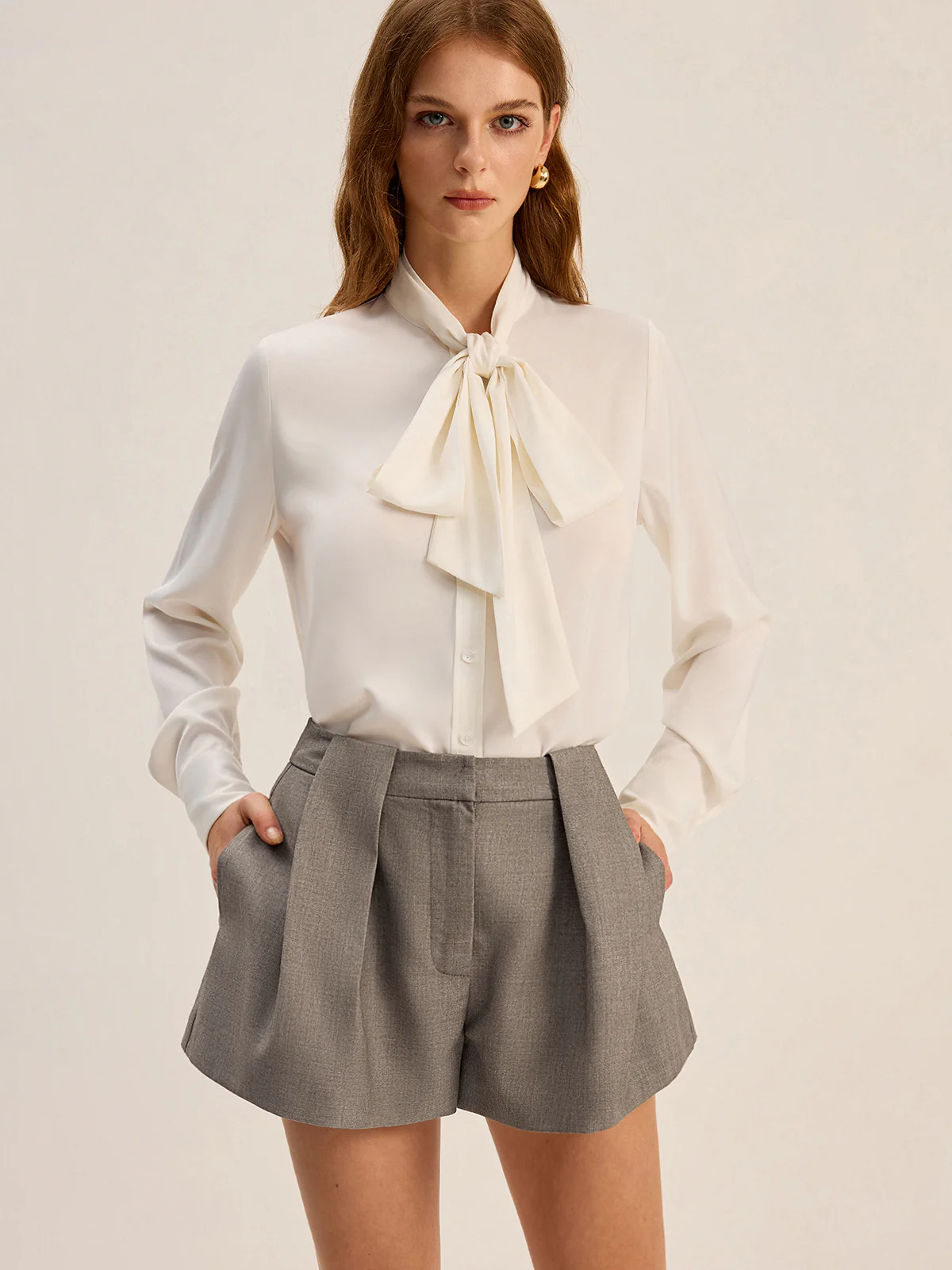 Cotton Blend Pleated Shorts - Image 2