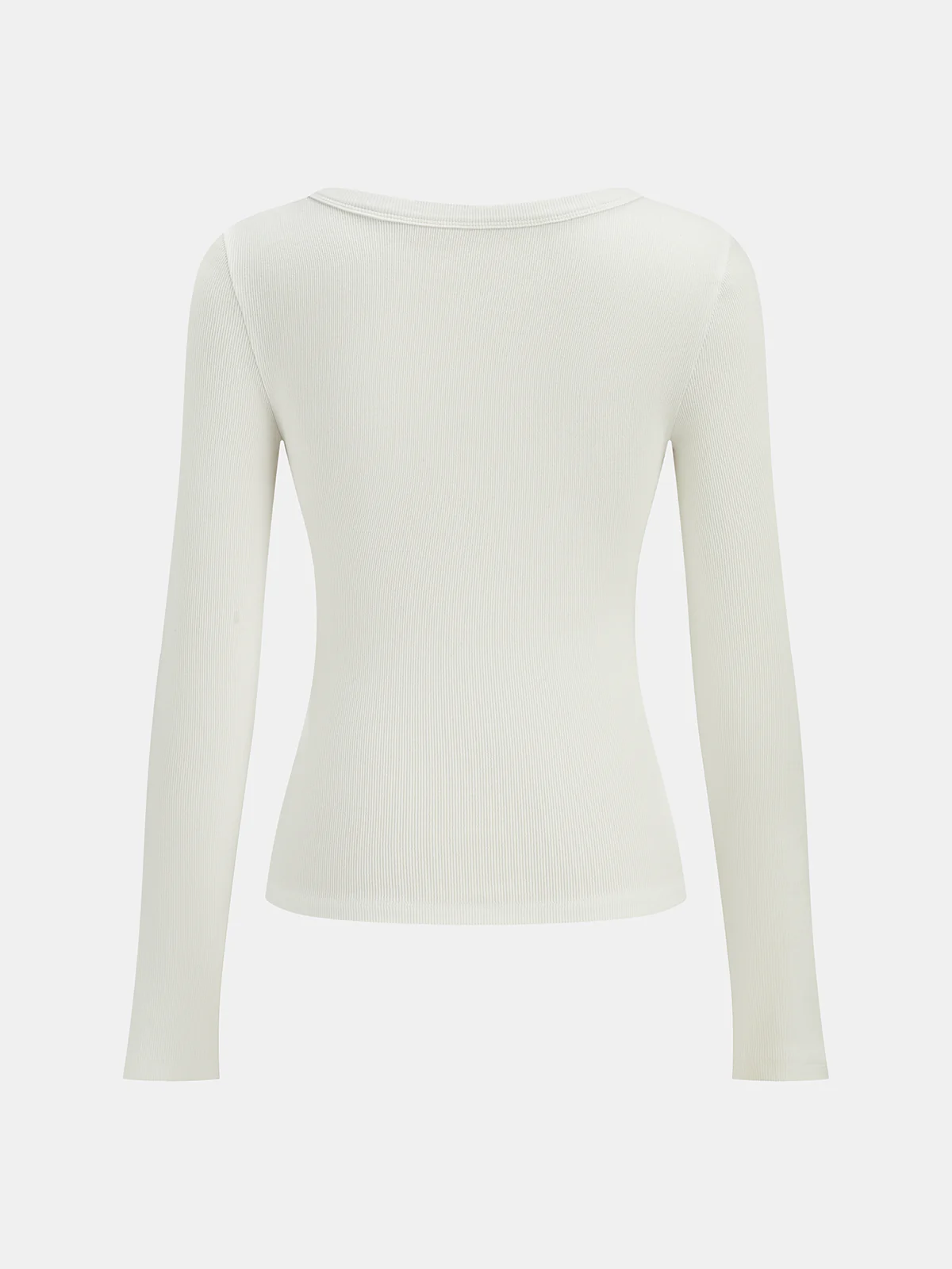 Cotton Blend Ribbed V-Neck Long Sleeve T-Shirt - Image 3