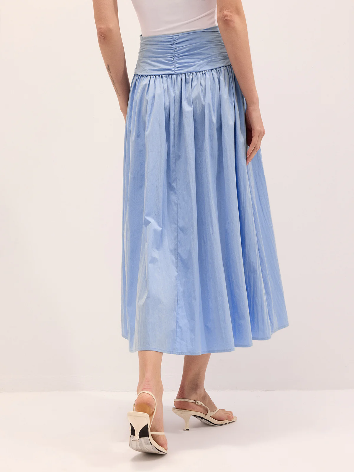 Cotton Blend Ruched Waist Midi Skirt - Image 6