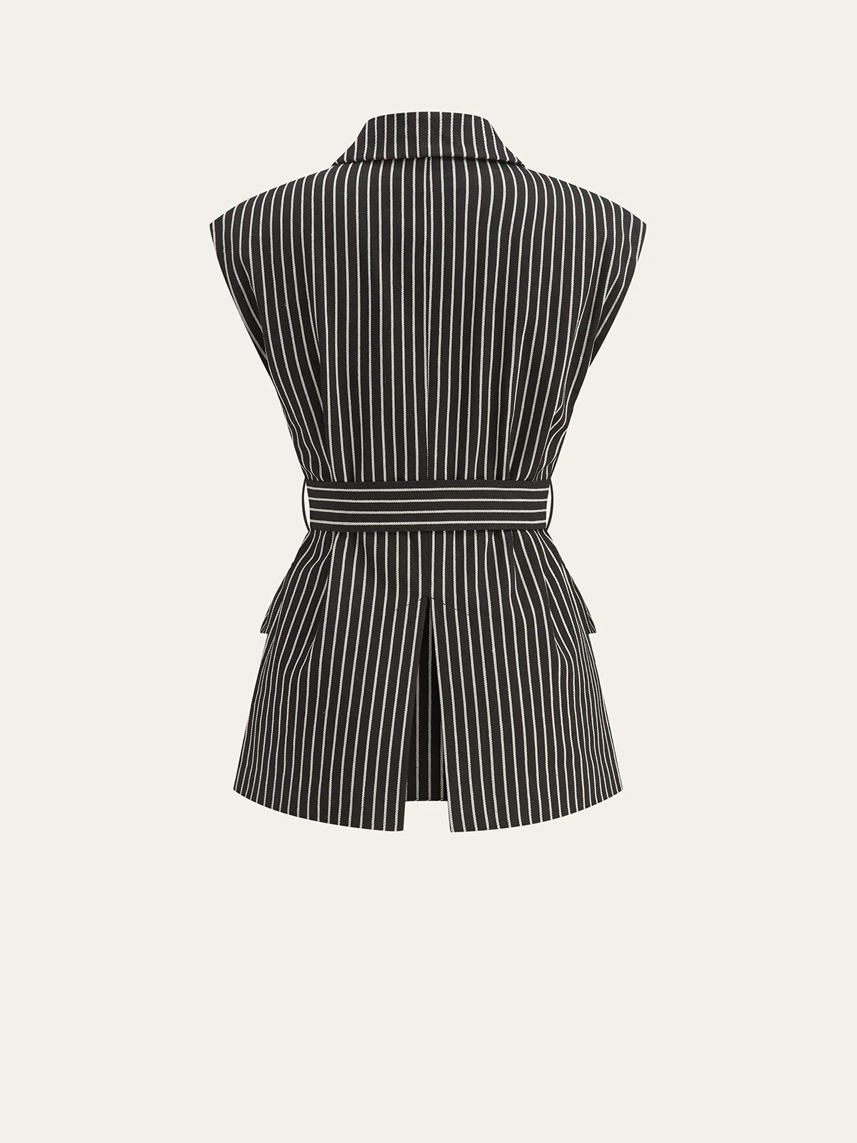 Cotton-Blend Striped Belted Longline Vest - Image 2