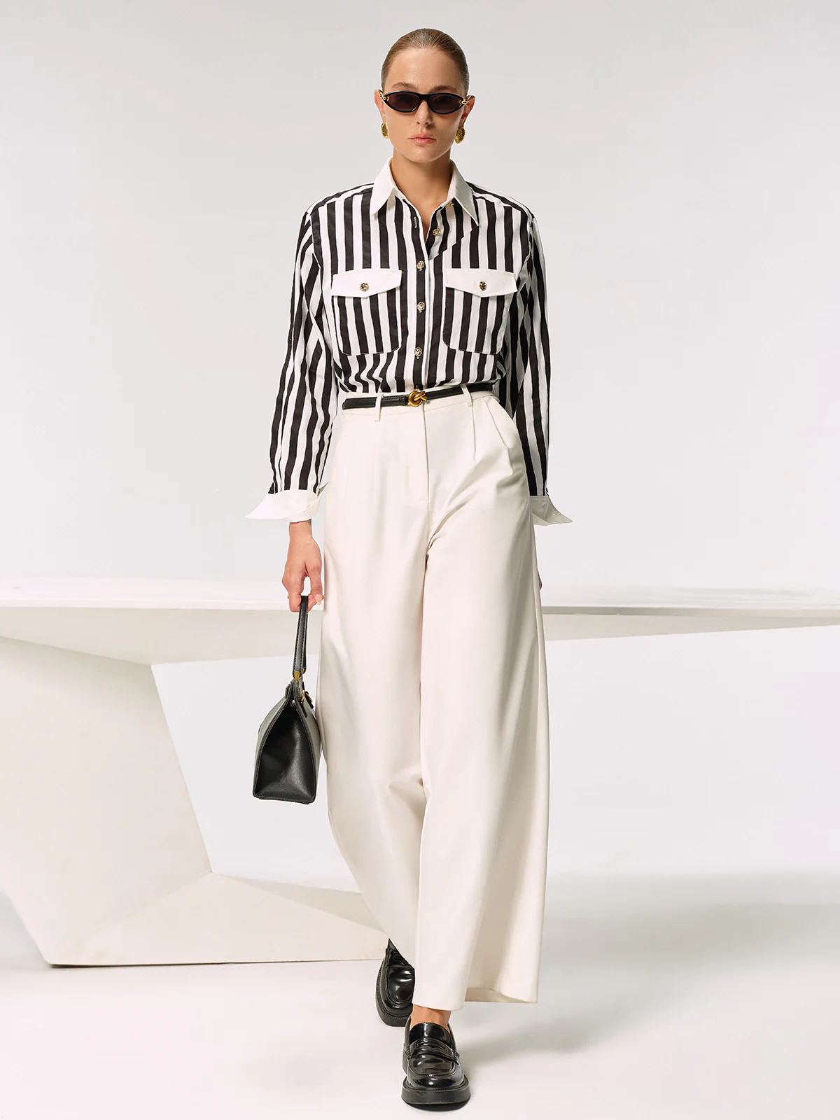 Cotton Blend Striped Metal Button Shirt - Image 3