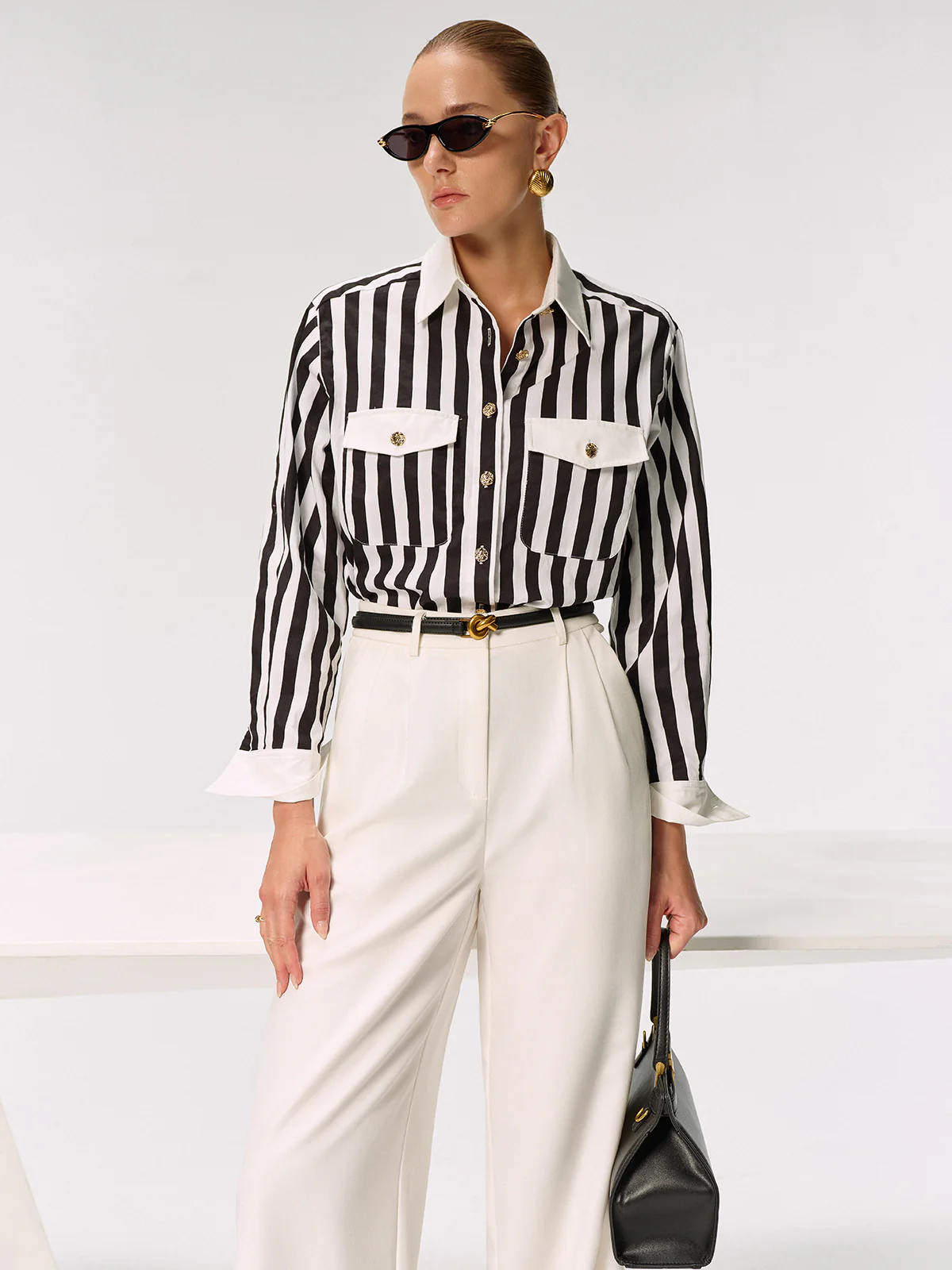 Cotton Blend Striped Metal Button Shirt - Image 4