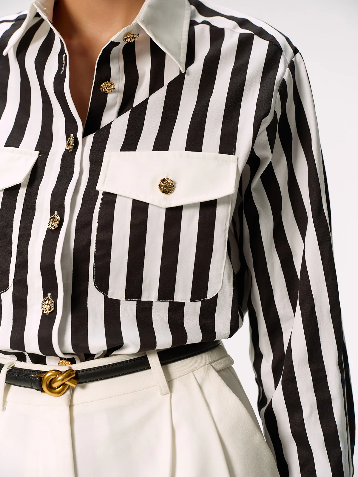 Cotton Blend Striped Metal Button Shirt - Image 5