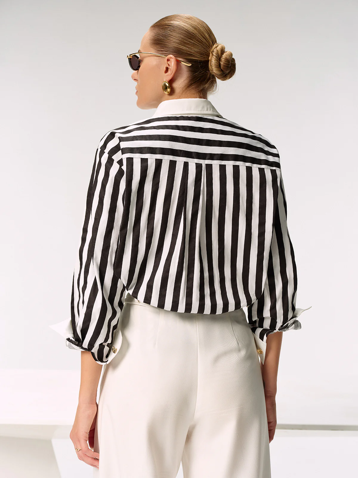 Cotton Blend Striped Metal Button Shirt - Image 7