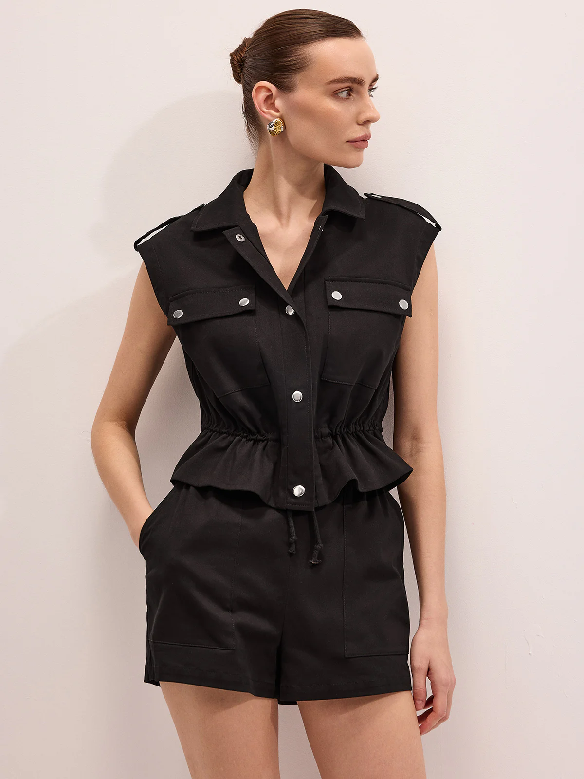 Cotton Blend Utility Vest & Shorts Set