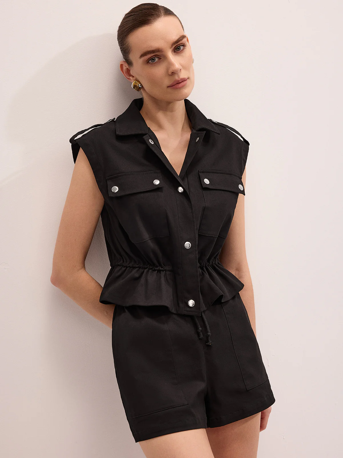 Cotton Blend Utility Vest & Shorts Set - Image 4