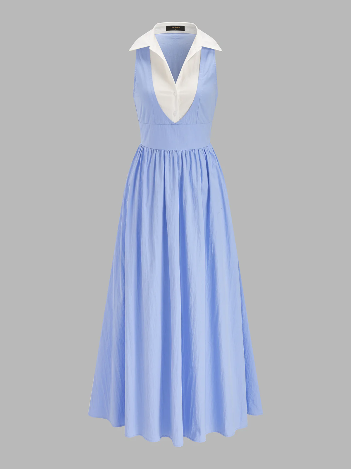 Cotton Blend Sleeveless Collared Maxi Dress - Image 2