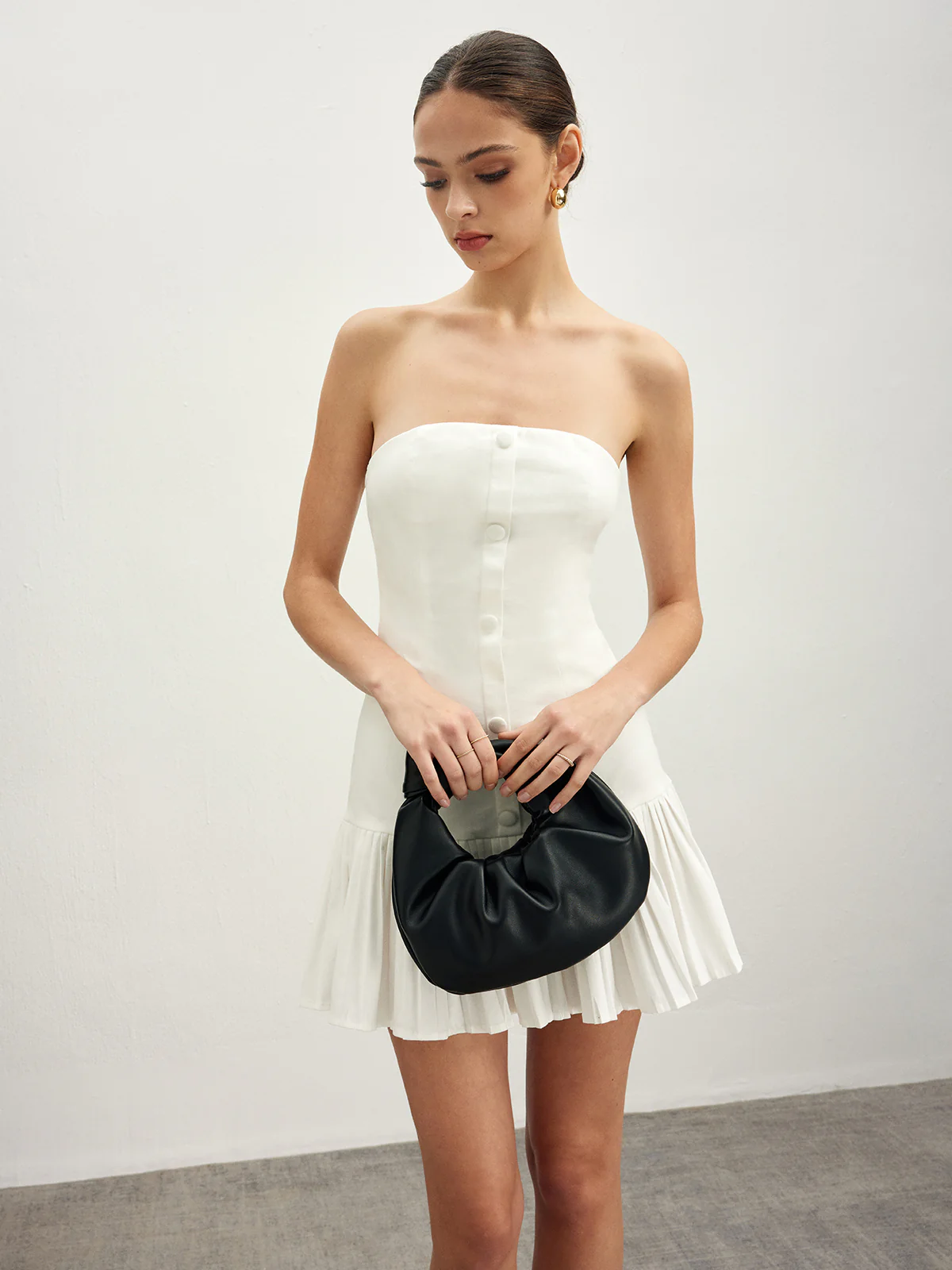 Cotton Blends Pleated Bubble Tube Dress - Image 3
