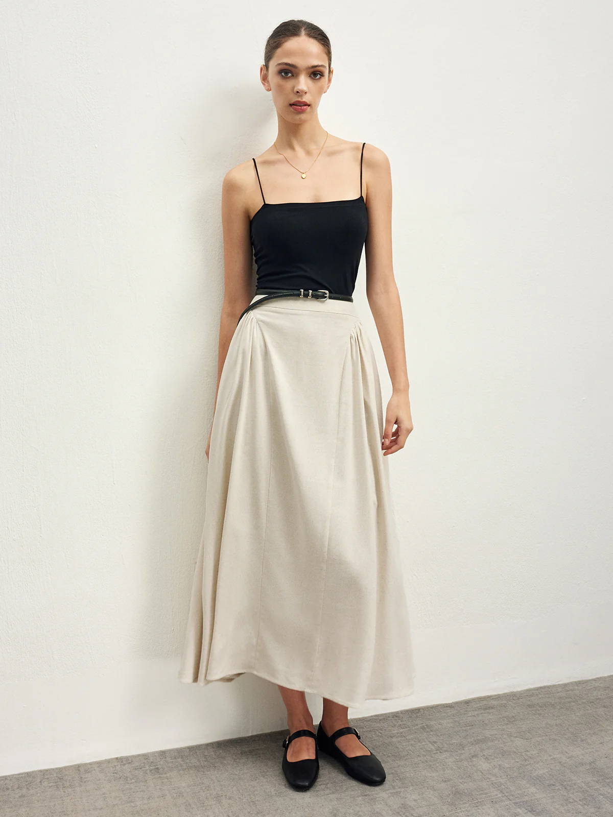 Cotton Blends Pleated Skirt Without Belt - Image 2