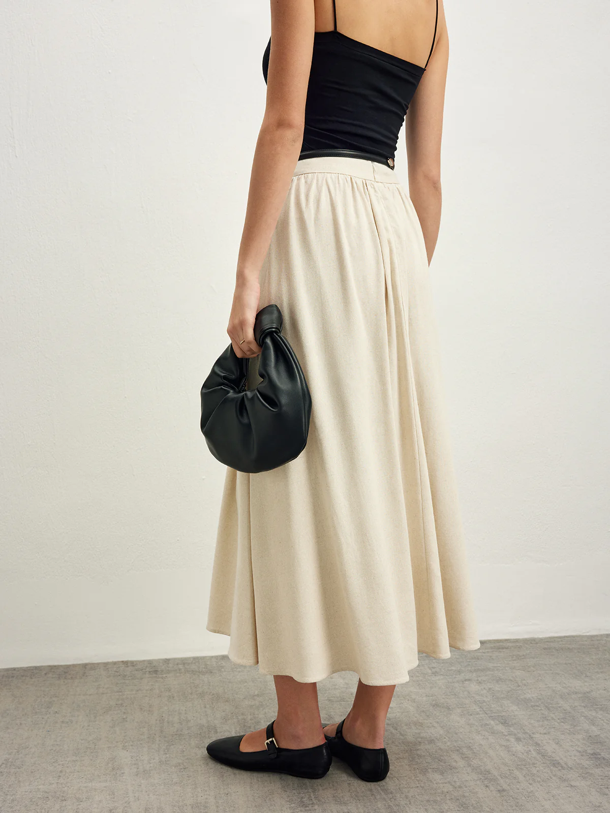 Cotton Blends Pleated Skirt Without Belt - Image 4
