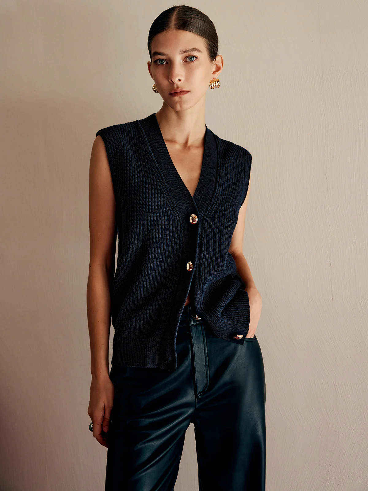 Cotton Blends Ribbed Sweater Vest - Image 2
