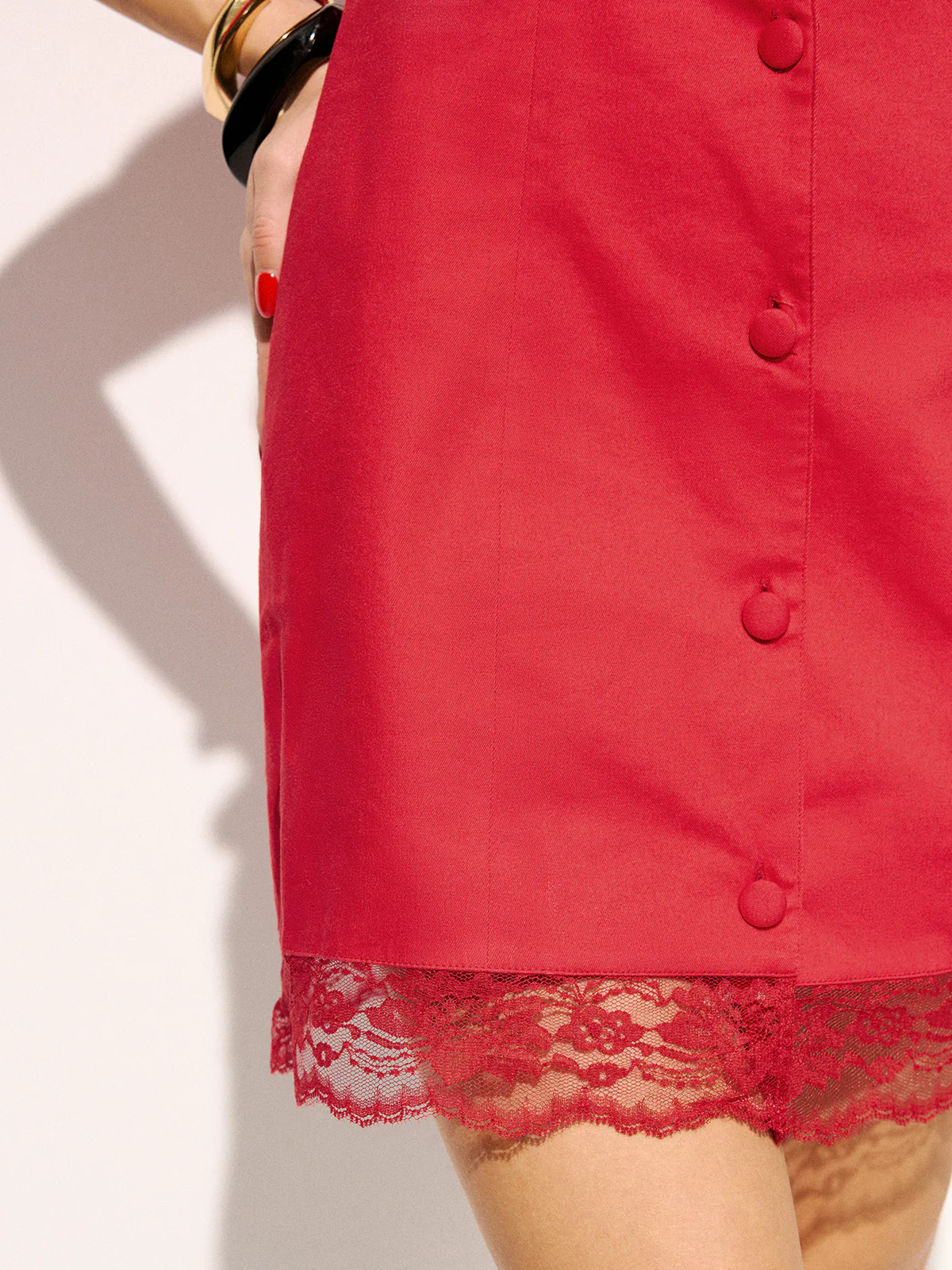 Cotton Button-Front Lace Trim Mini Dress - Image 5