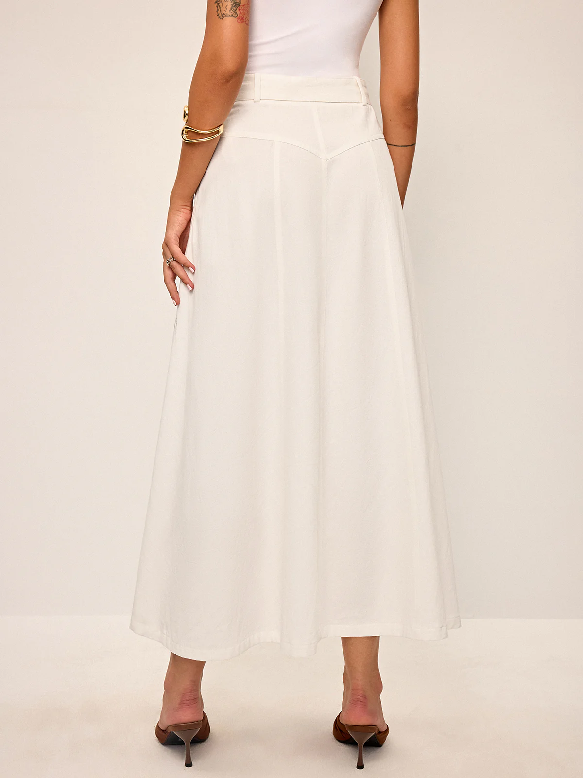 Cotton Button-Front Midi Skirt with Belt - Image 6