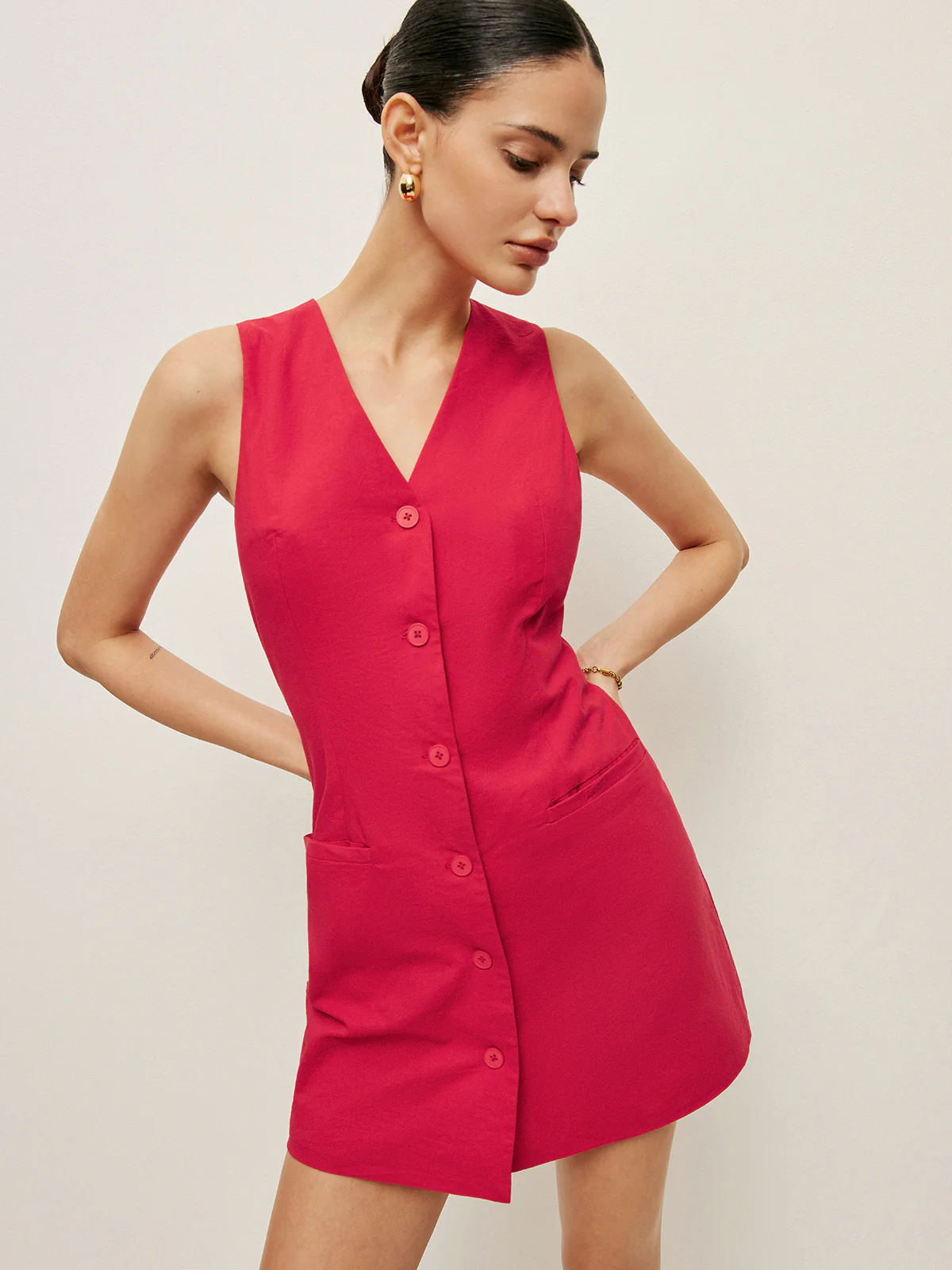 Cotton Buttoned Pockets Dress - Image 2