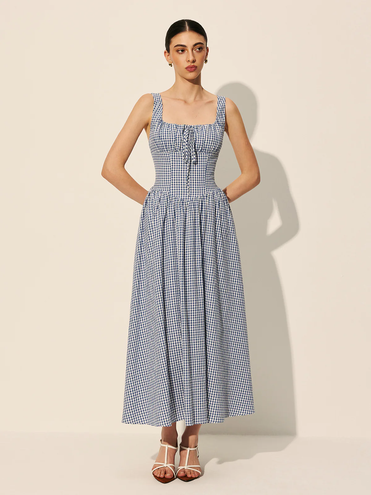 Cotton Checkerboard Tie-Front Dress