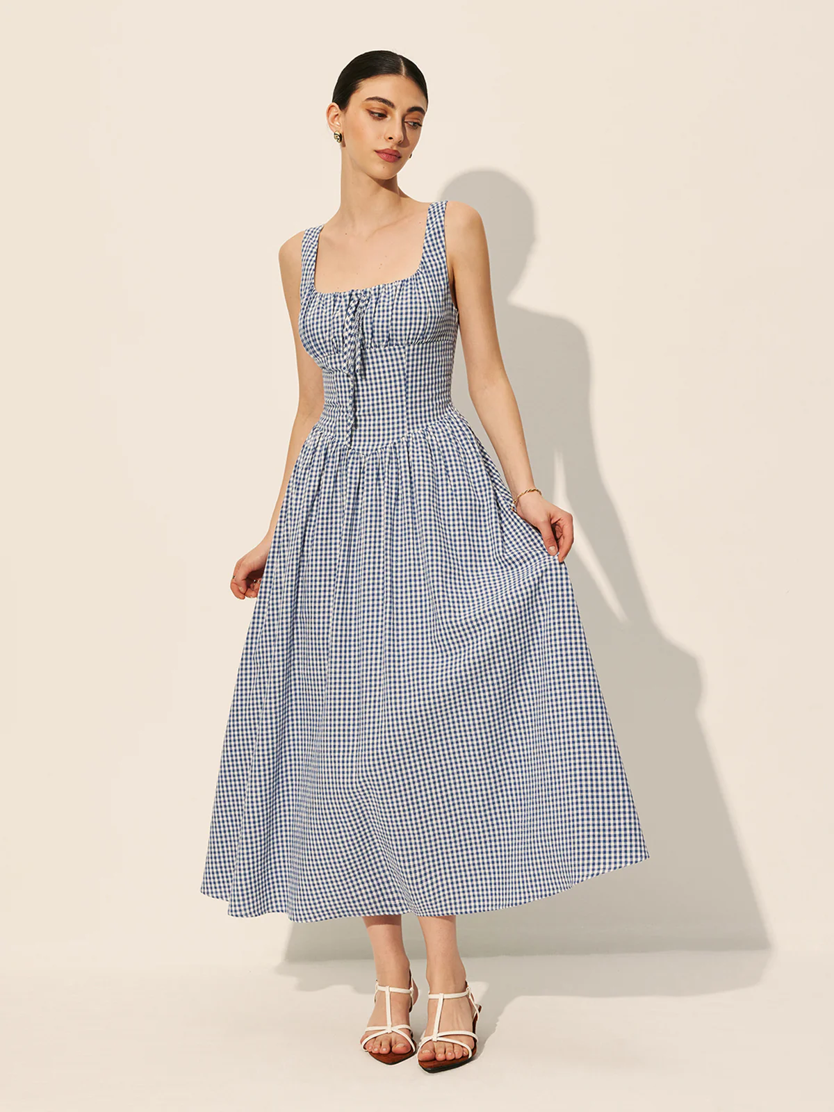 Cotton Checkerboard Tie-Front Dress - Image 2