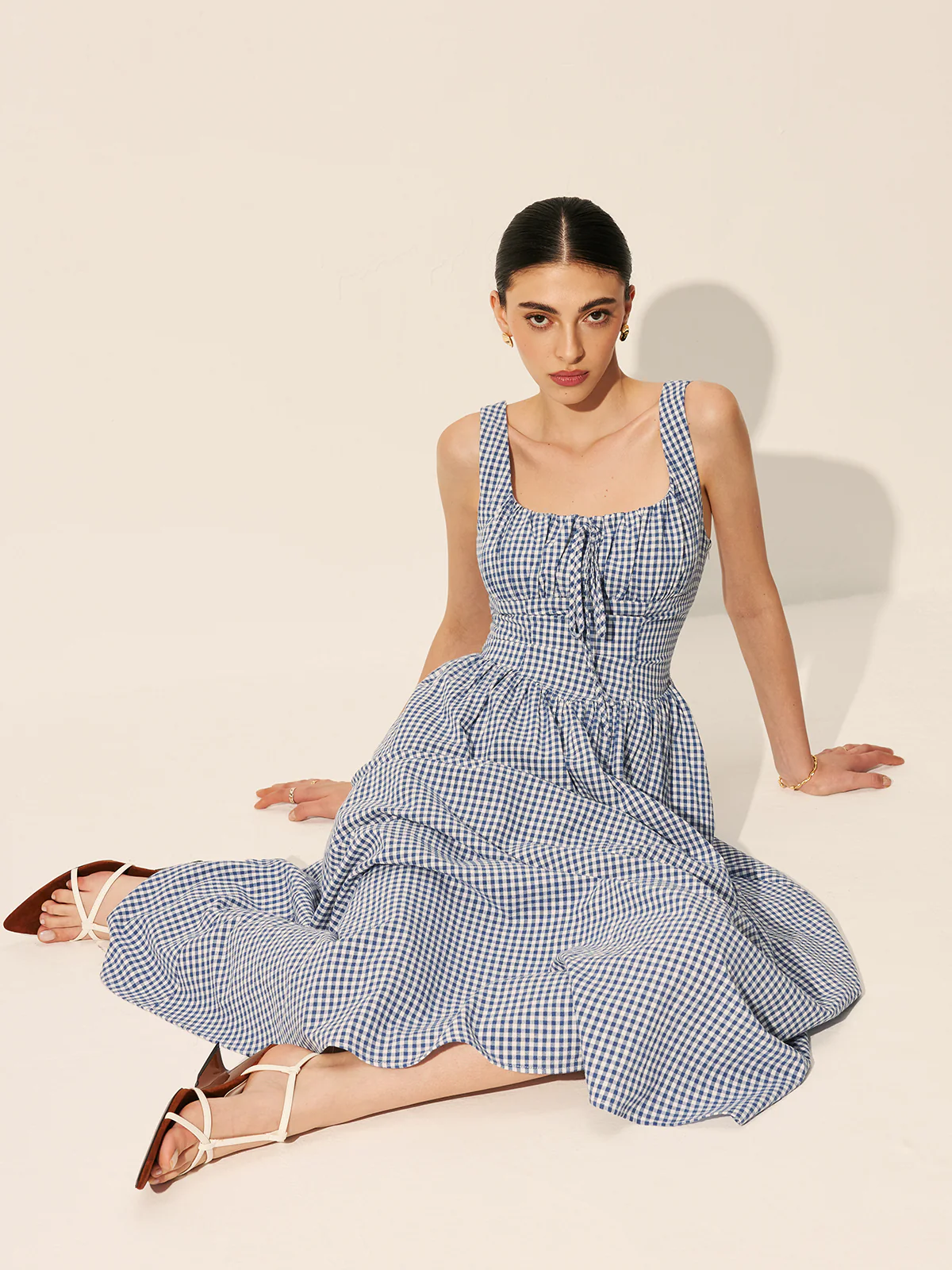 Cotton Checkerboard Tie-Front Dress - Image 3