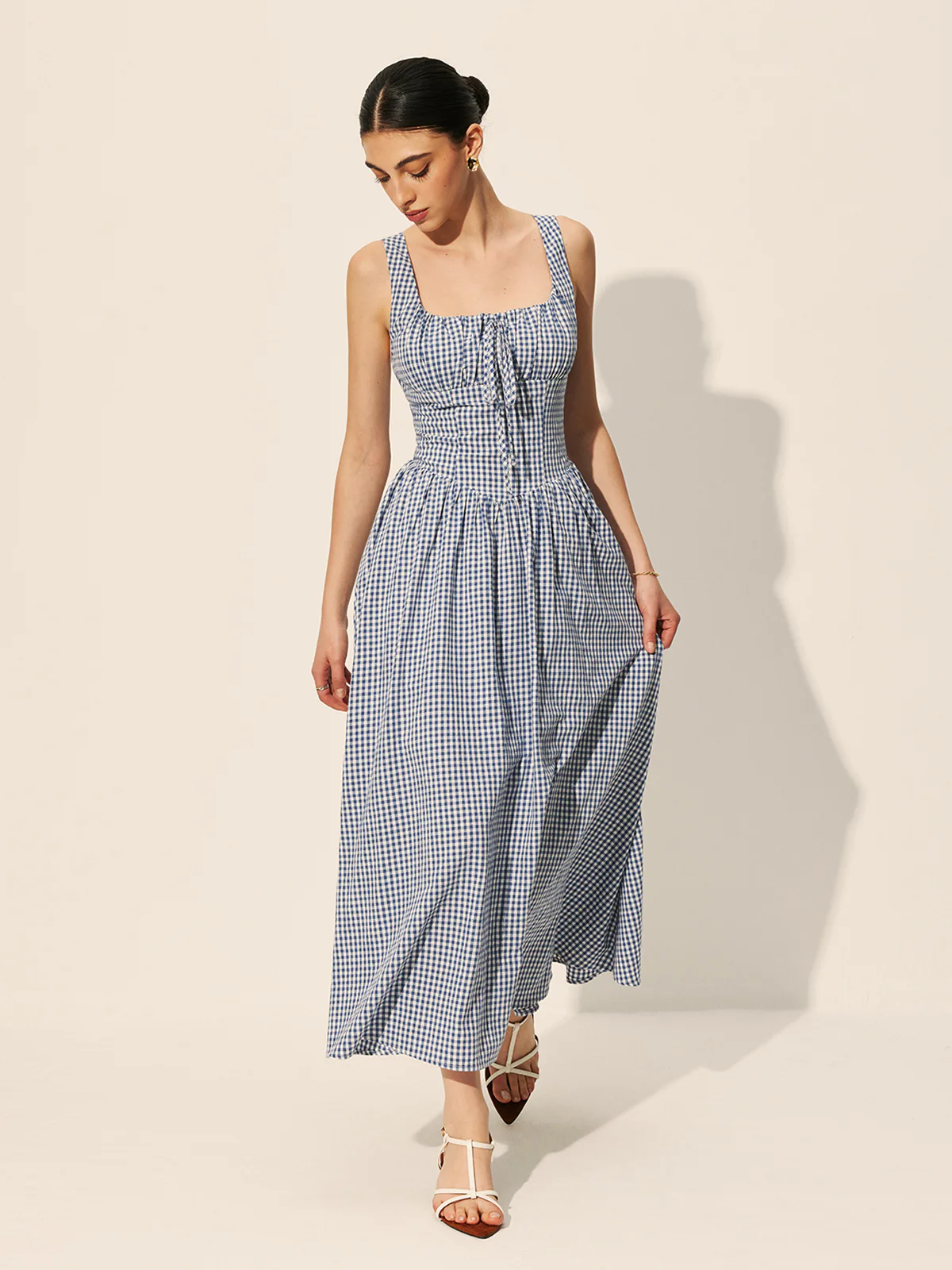Cotton Checkerboard Tie-Front Dress - Image 4