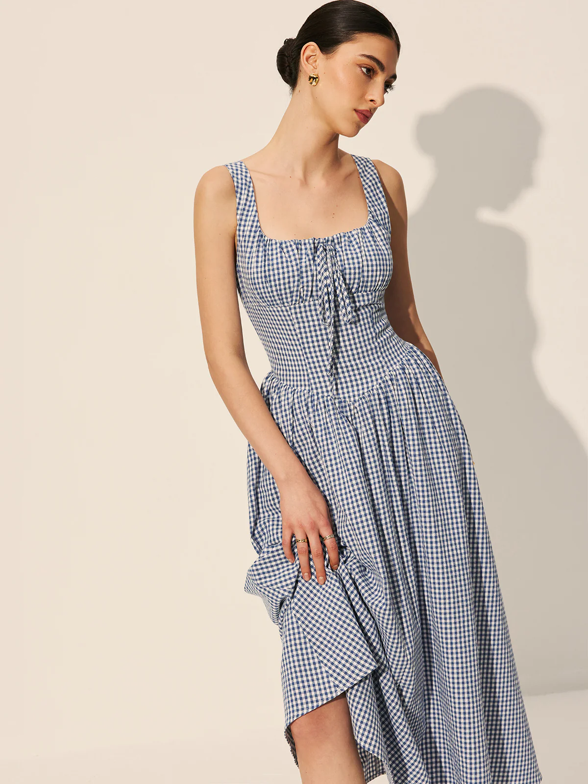 Cotton Checkerboard Tie-Front Dress - Image 5