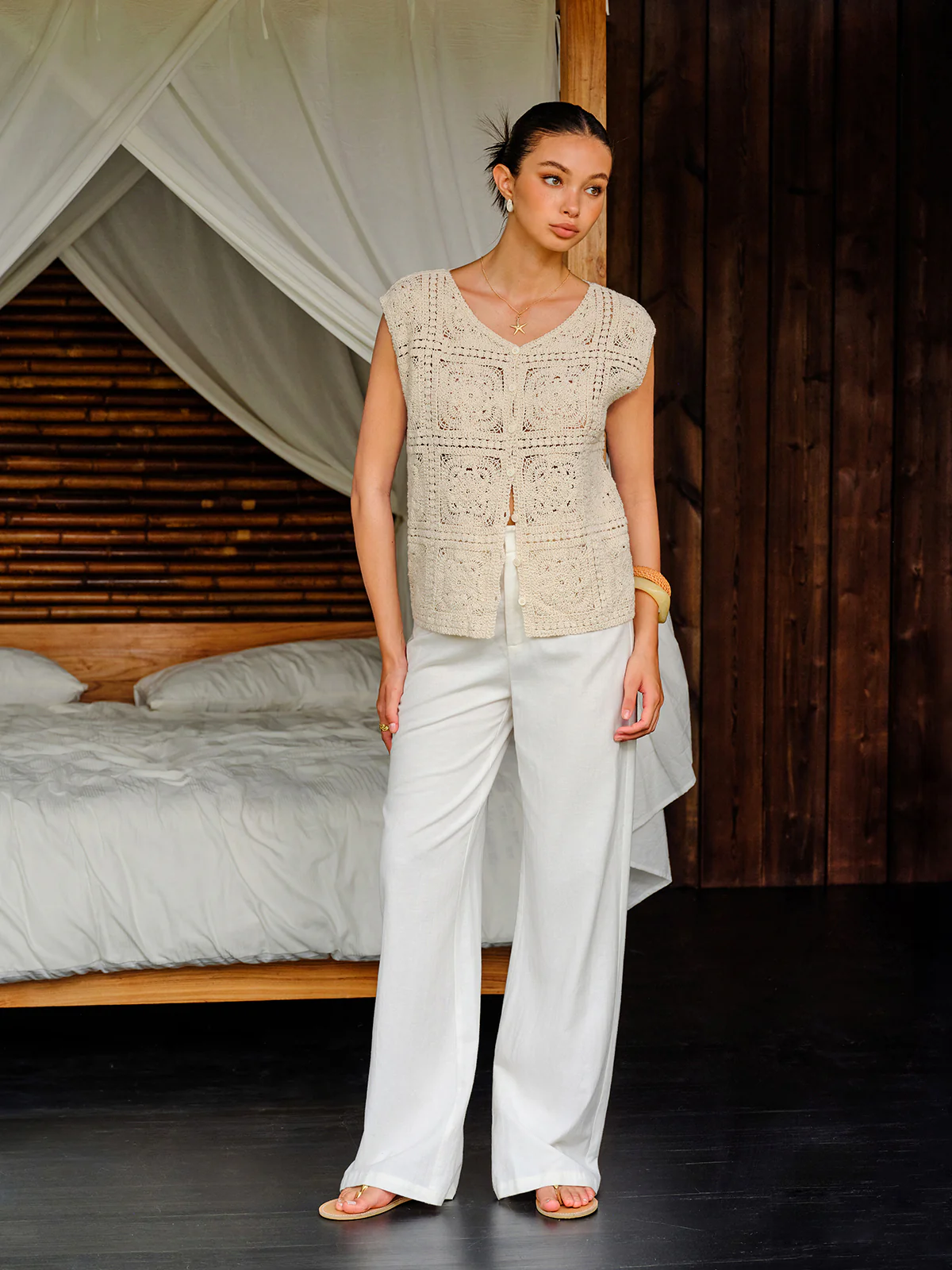 Cotton Crochet Knit Buttoned Top - Image 6