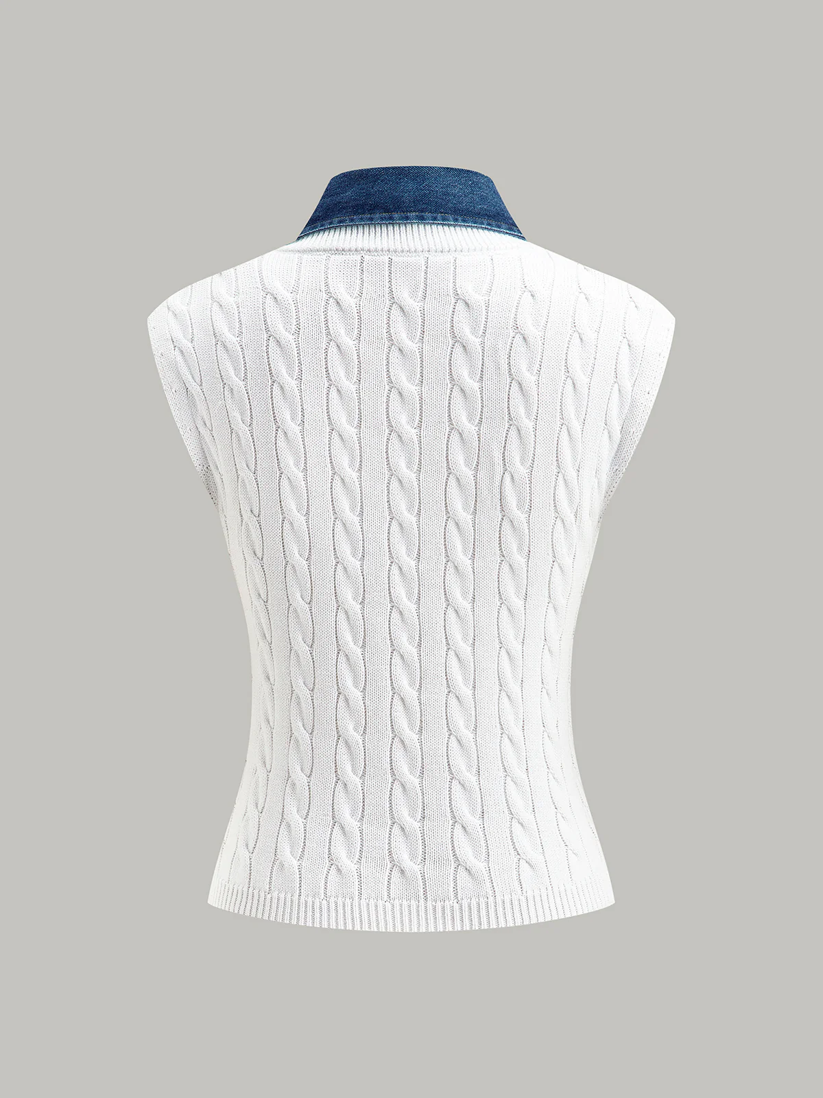 Cotton Denim Collar Knit Top - Image 2