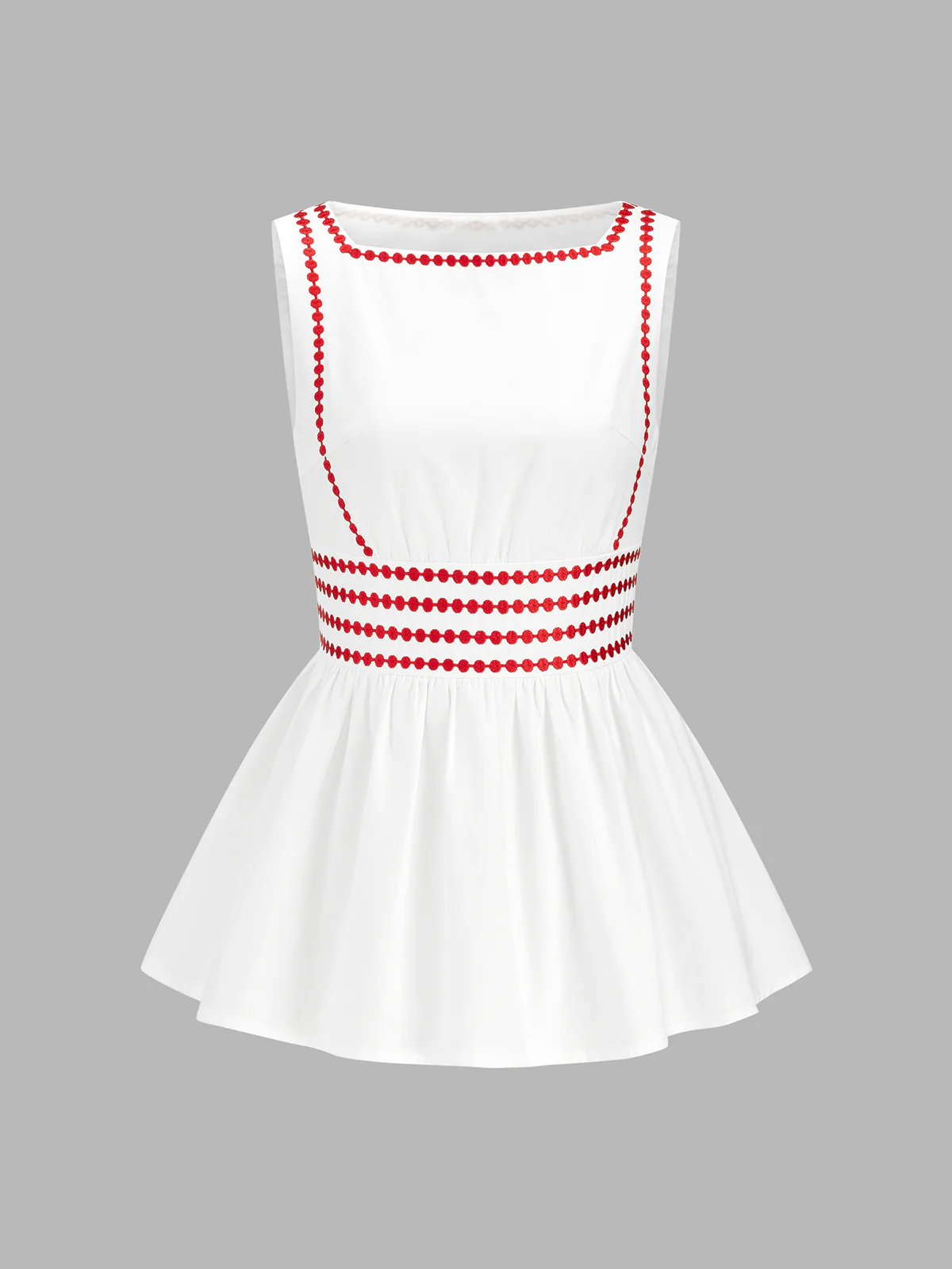 Cotton Embroidered Peplum Sleeveless Tank Top