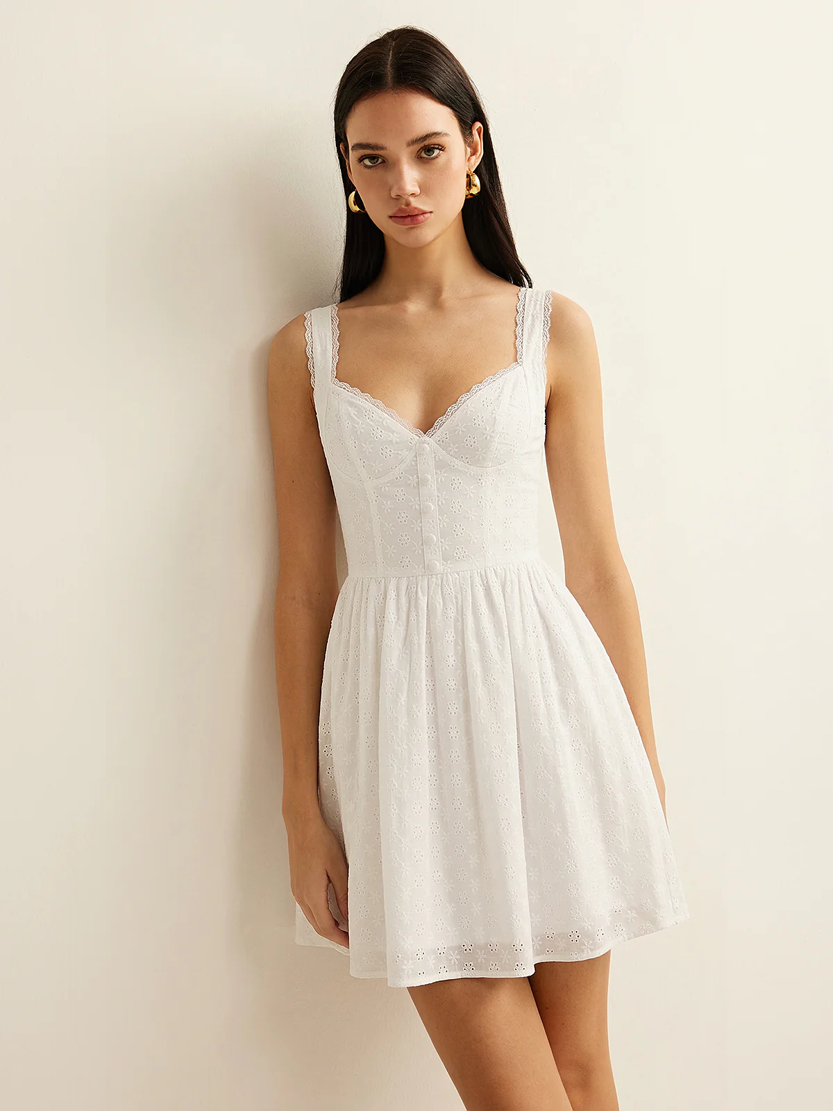 Cotton Eyelet Embroidered Lace Mini Dress