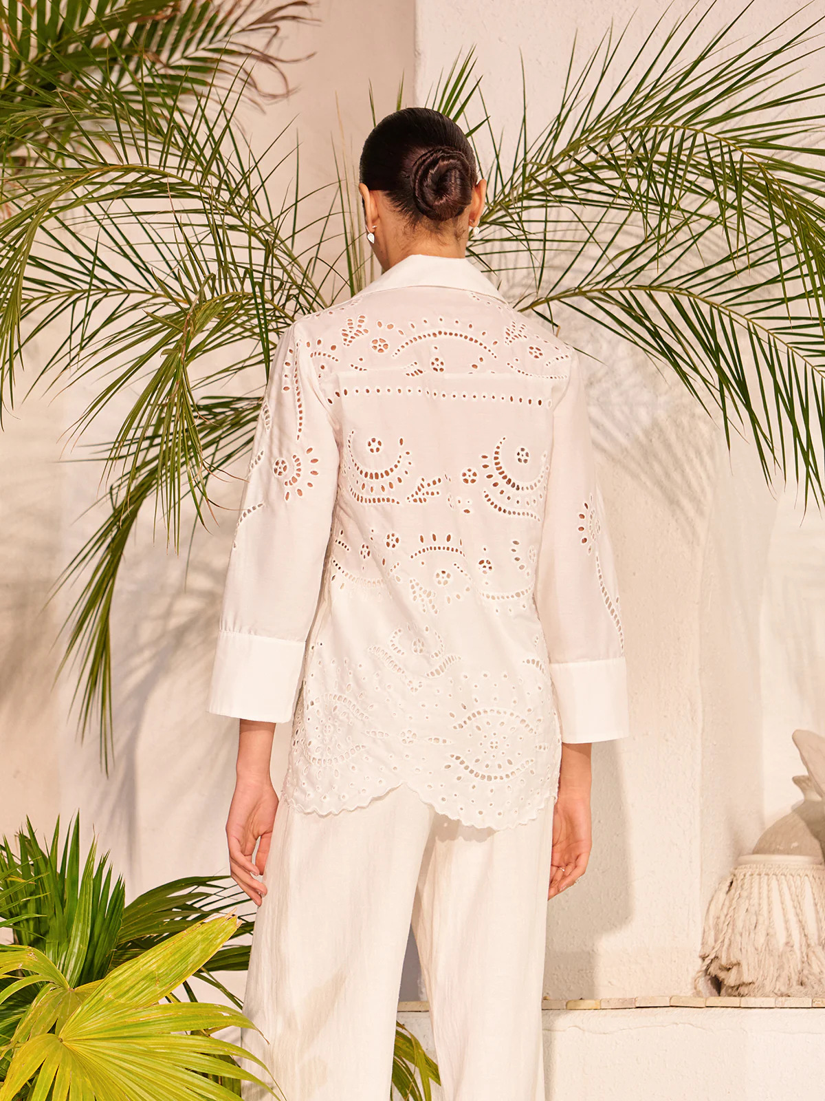 Cotton Eyelet Embroidered Semi-Sheer Top - Image 2