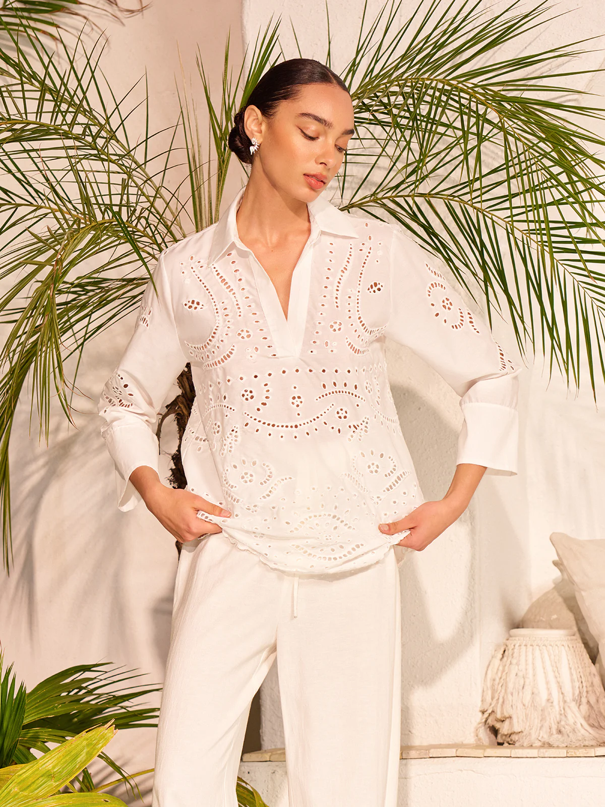Cotton Eyelet Embroidered Semi-Sheer Top - Image 5