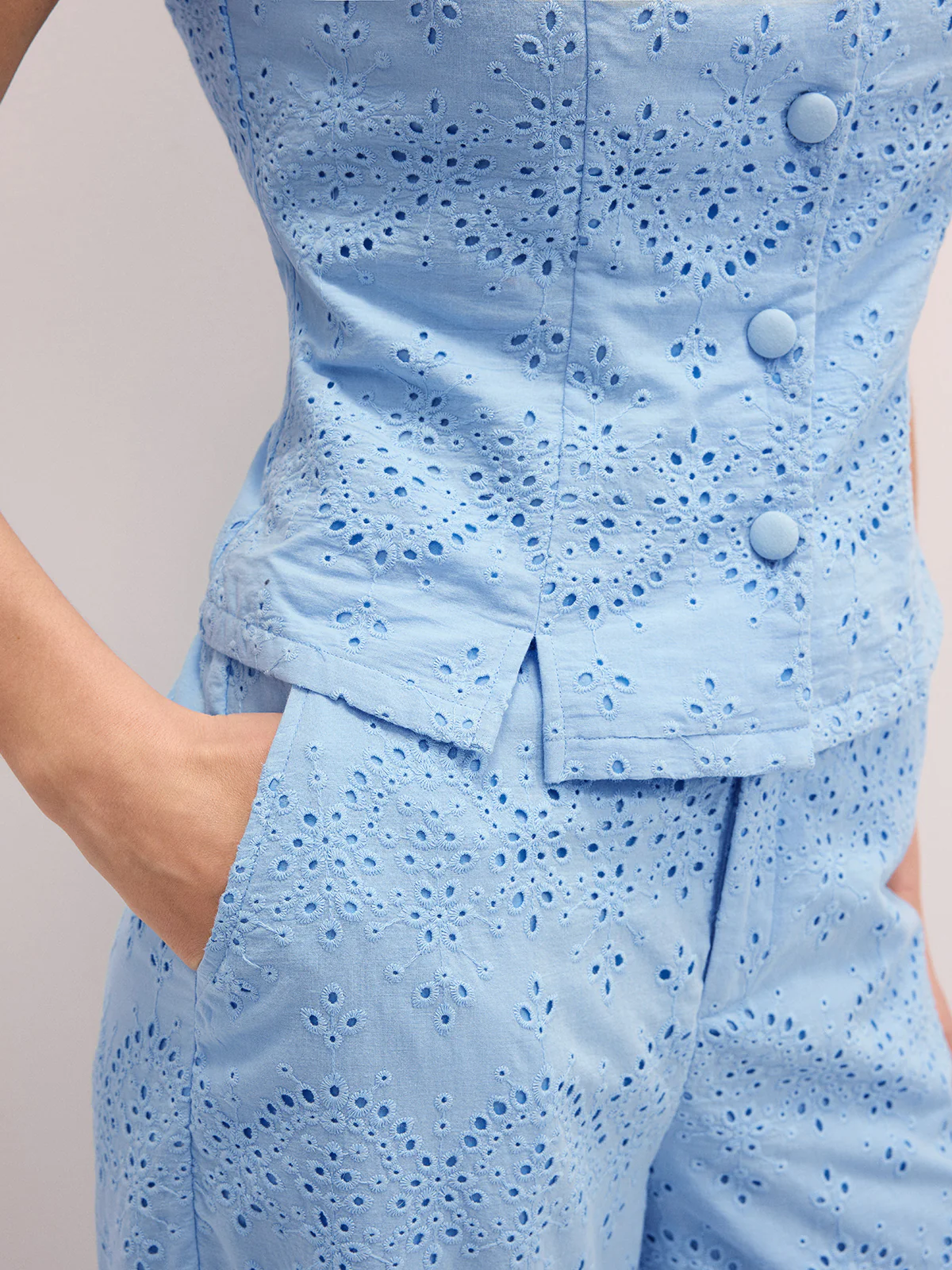 Cotton Eyelet Embroidered Vest & Pants Set - Image 5