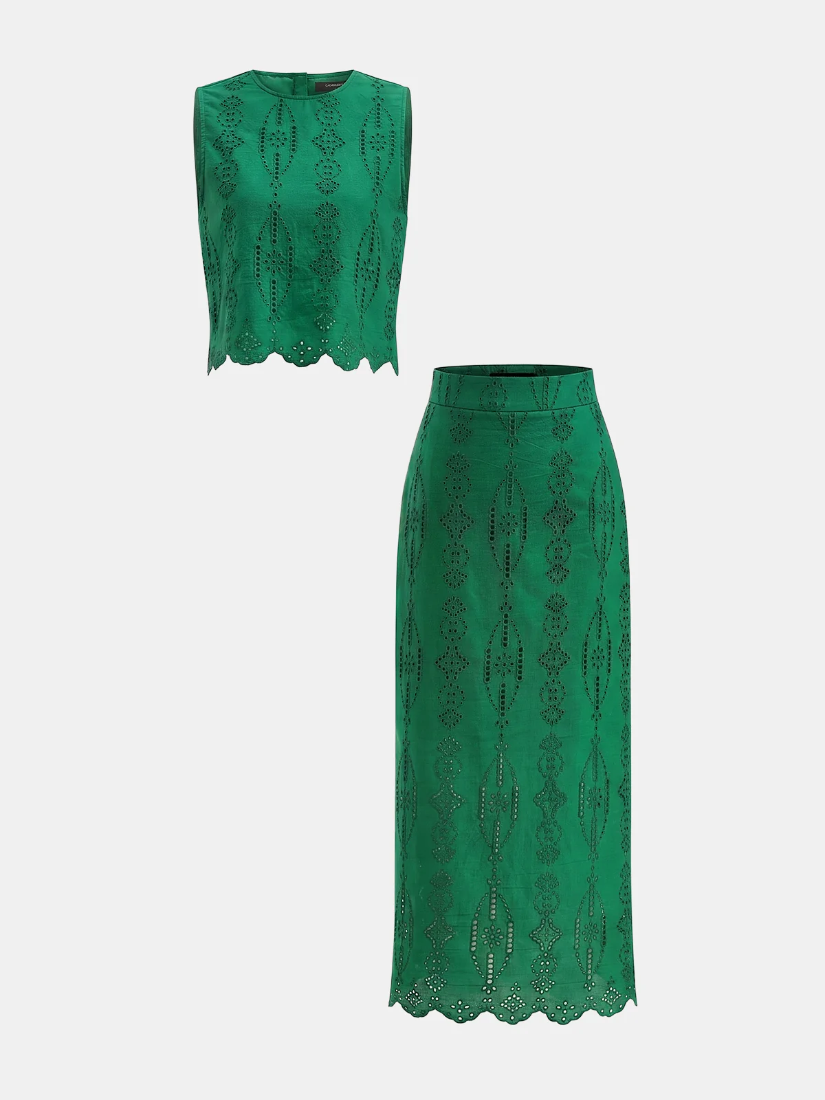 Cotton Eyelet Embroidery Top & Midi Skirt Set - Image 10