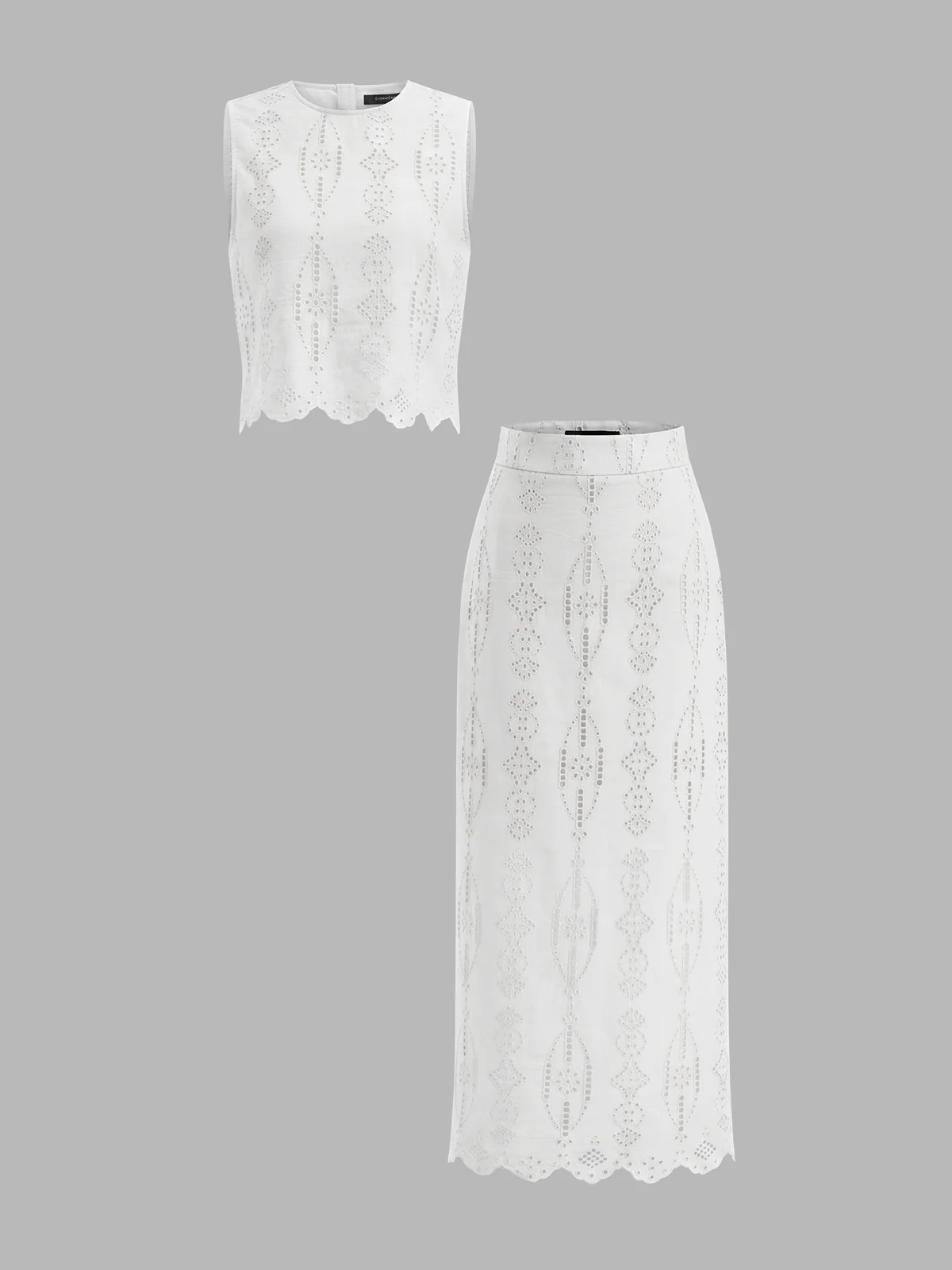 Cotton Eyelet Embroidery Top & Midi Skirt Set - Image 9