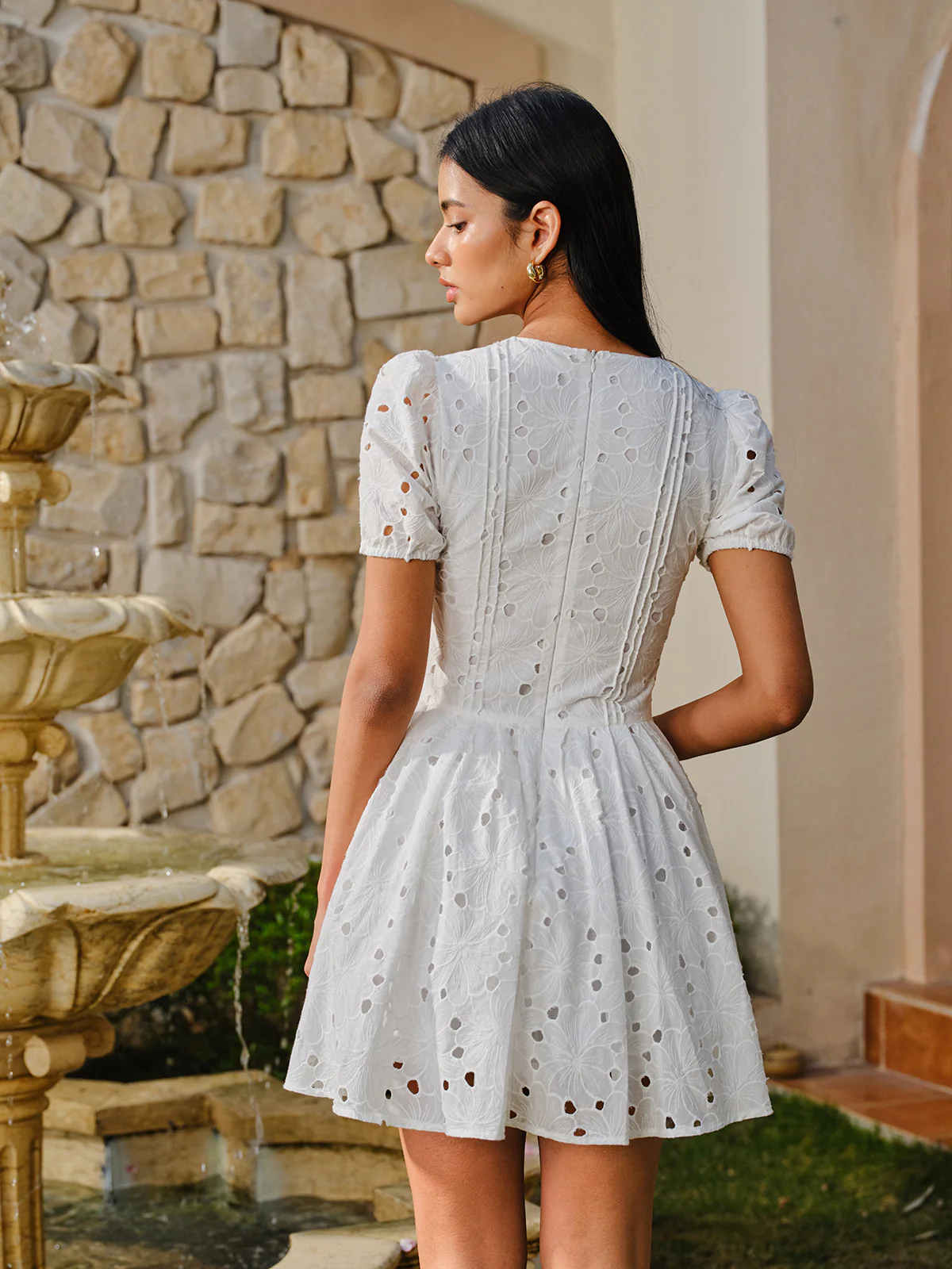 Cotton Eyelet Puff Sleeve Dress - Image 6