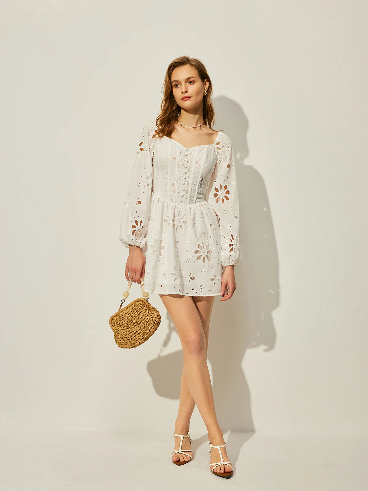 Cotton Floral Hollow Backless Dress - Image 2