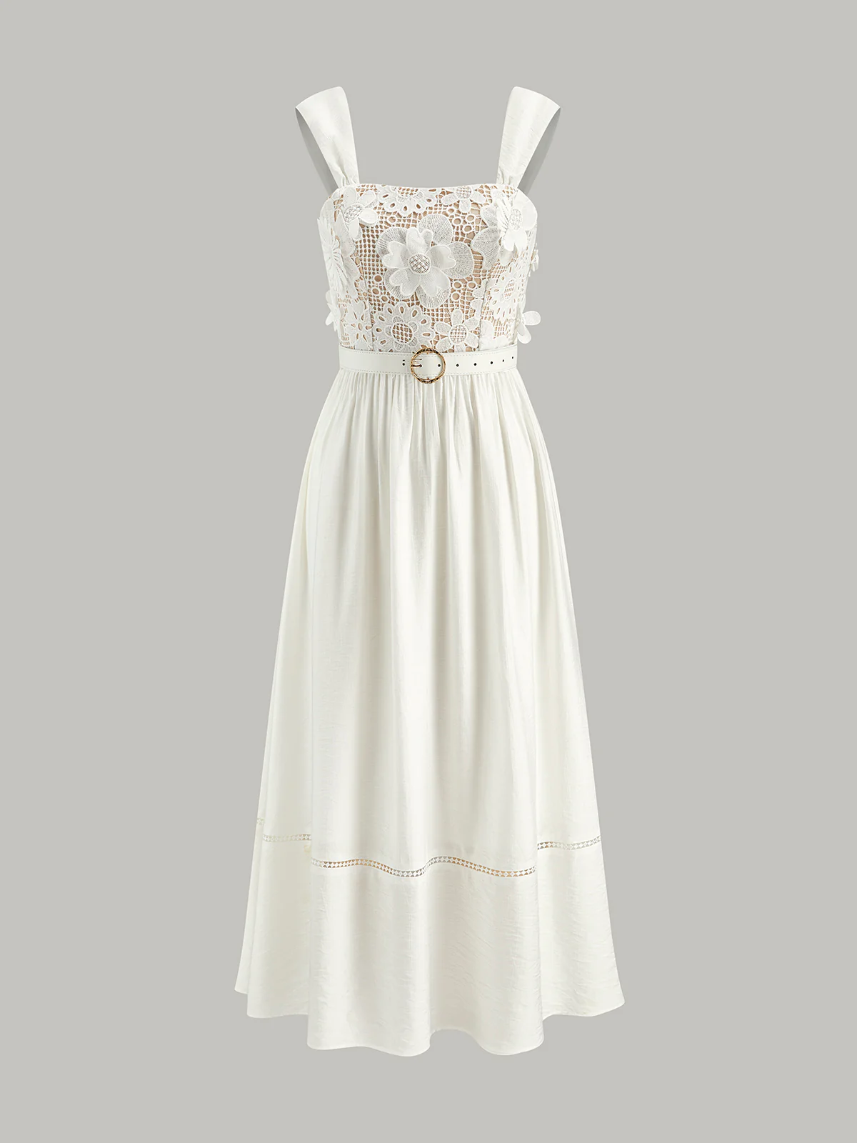 Cotton Floral Lace Belted Dress - Image 2