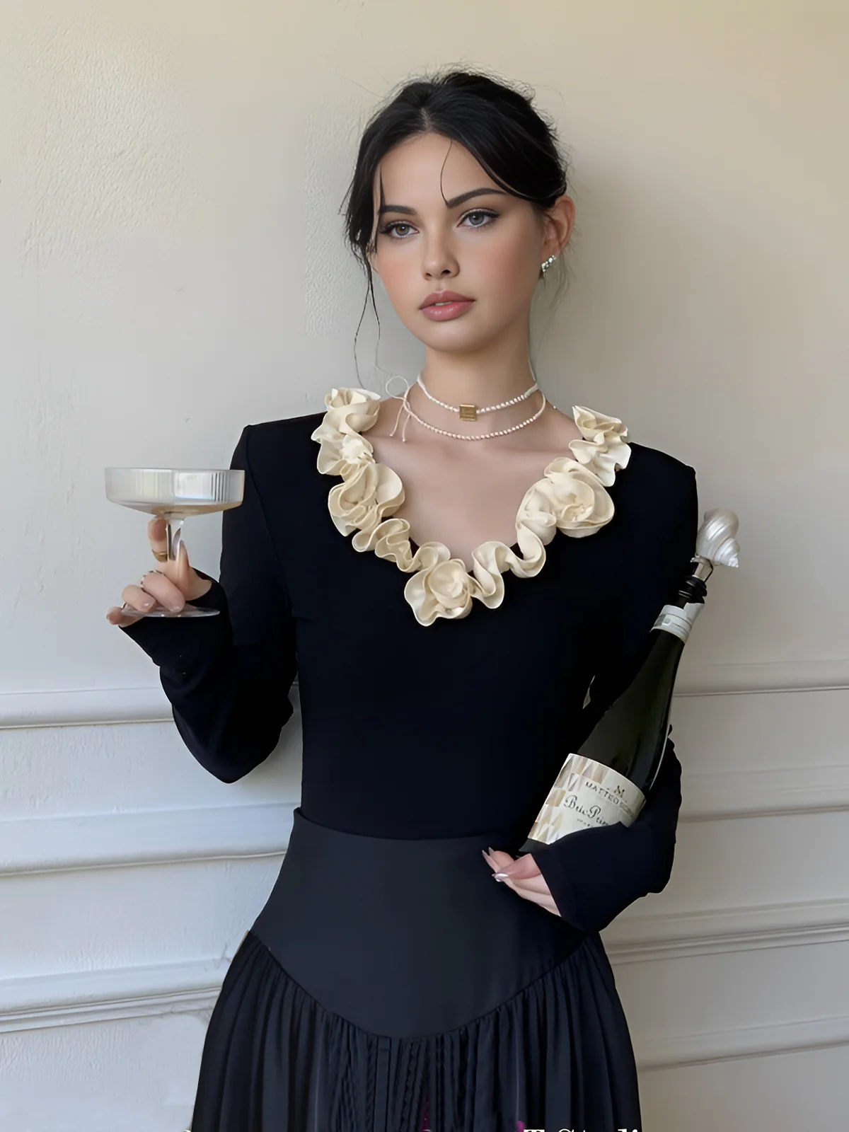 Cotton Floral Trim Slim T-Shirt - Image 2