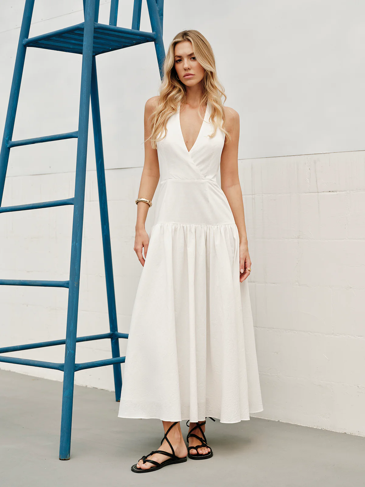 Cotton Halter V-Neck Backless Dress - Image 2