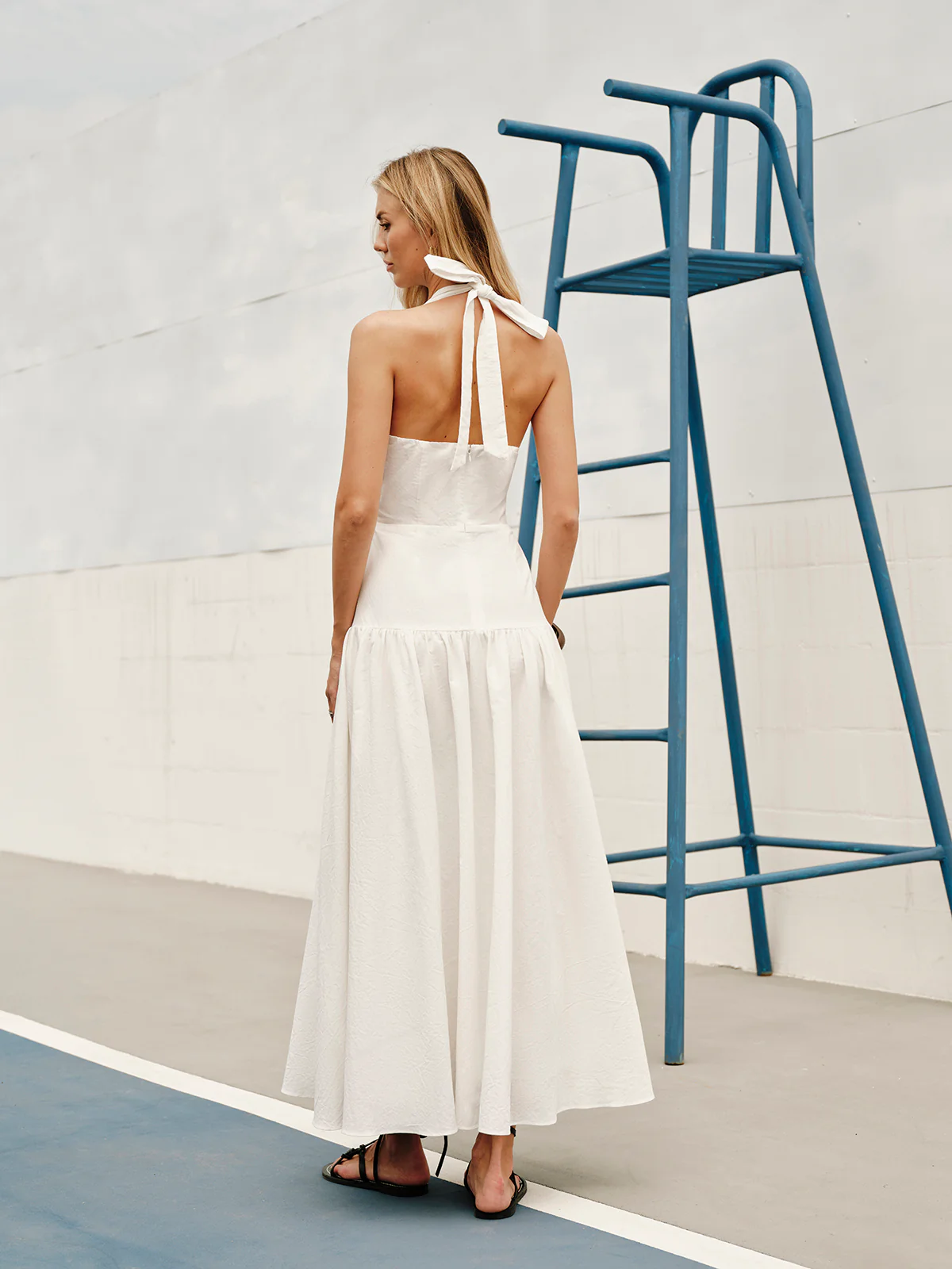 Cotton Halter V-Neck Backless Dress - Image 4