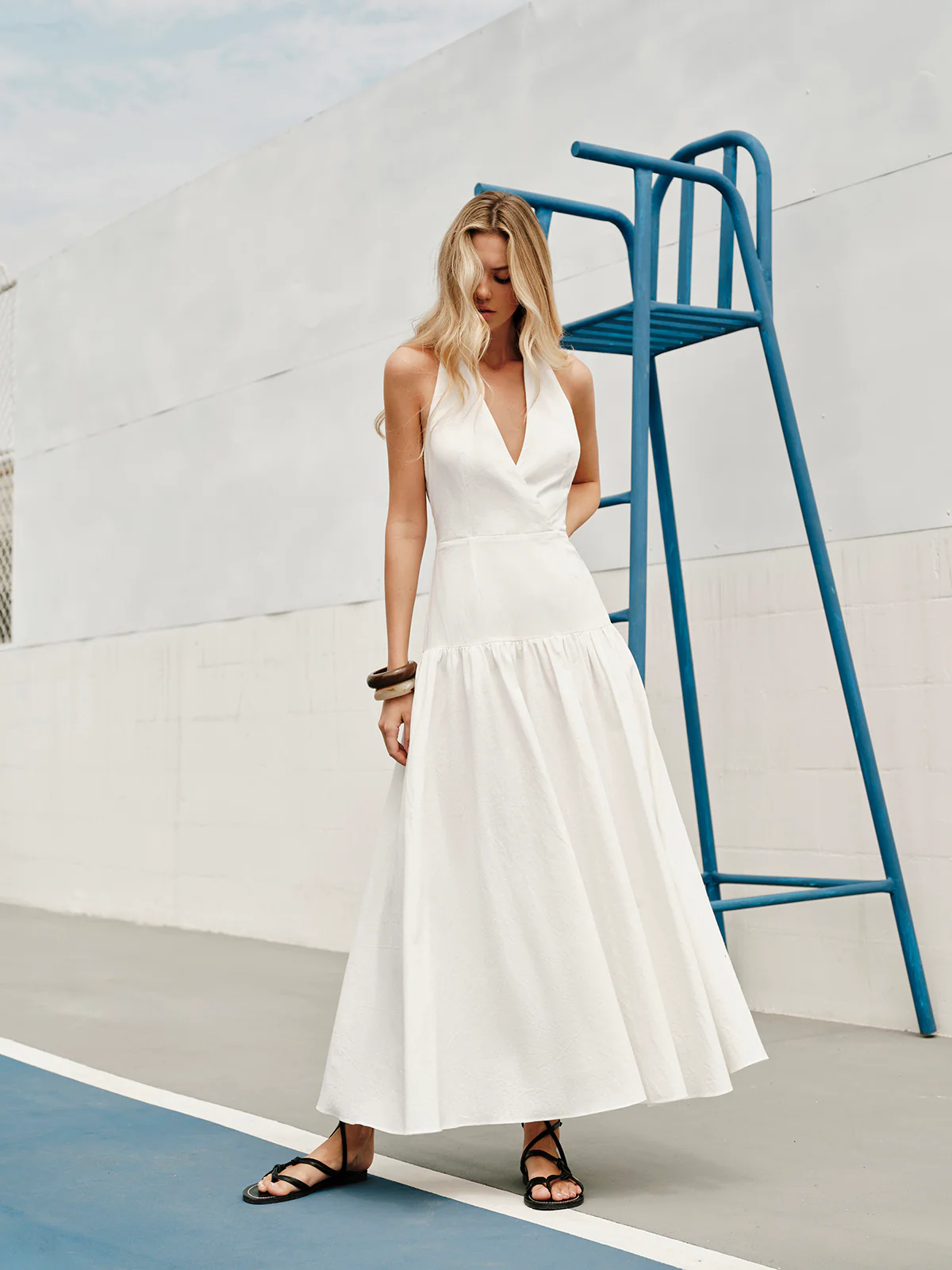 Cotton Halter V-Neck Backless Dress - Image 7
