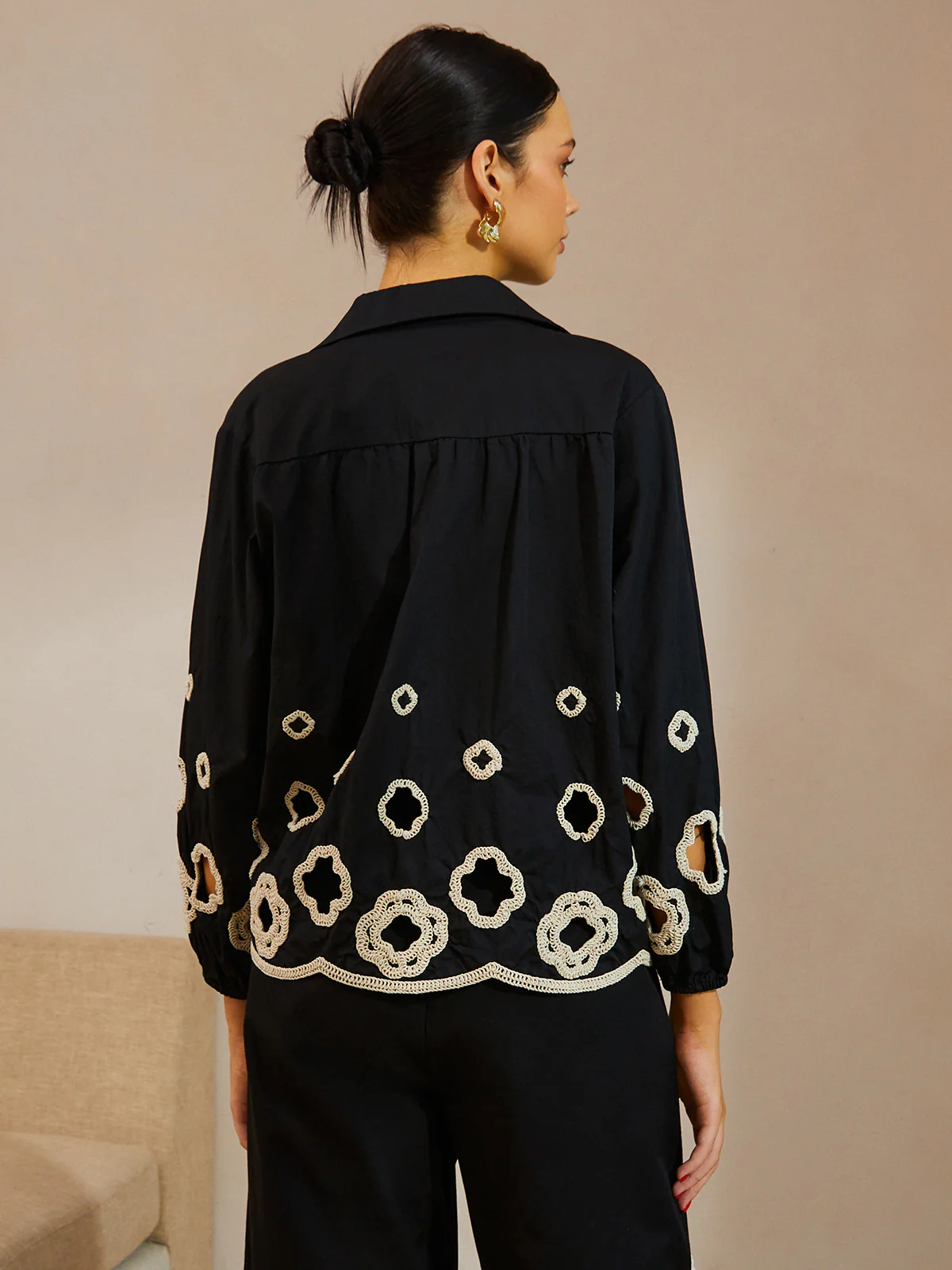 Cotton Hollow Embroidered Blouse - Image 3