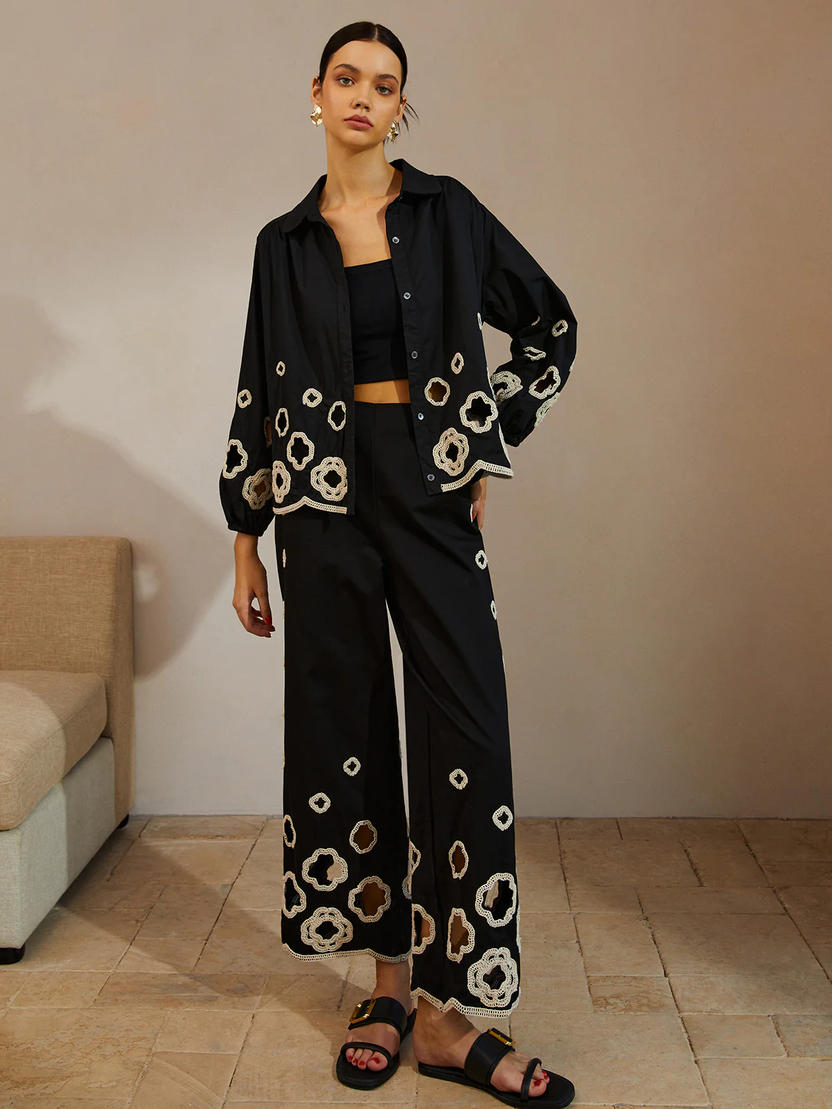 Cotton Hollow Embroidered Blouse - Image 4