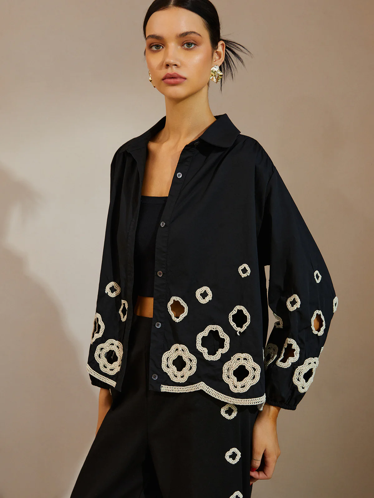 Cotton Hollow Embroidered Blouse - Image 5