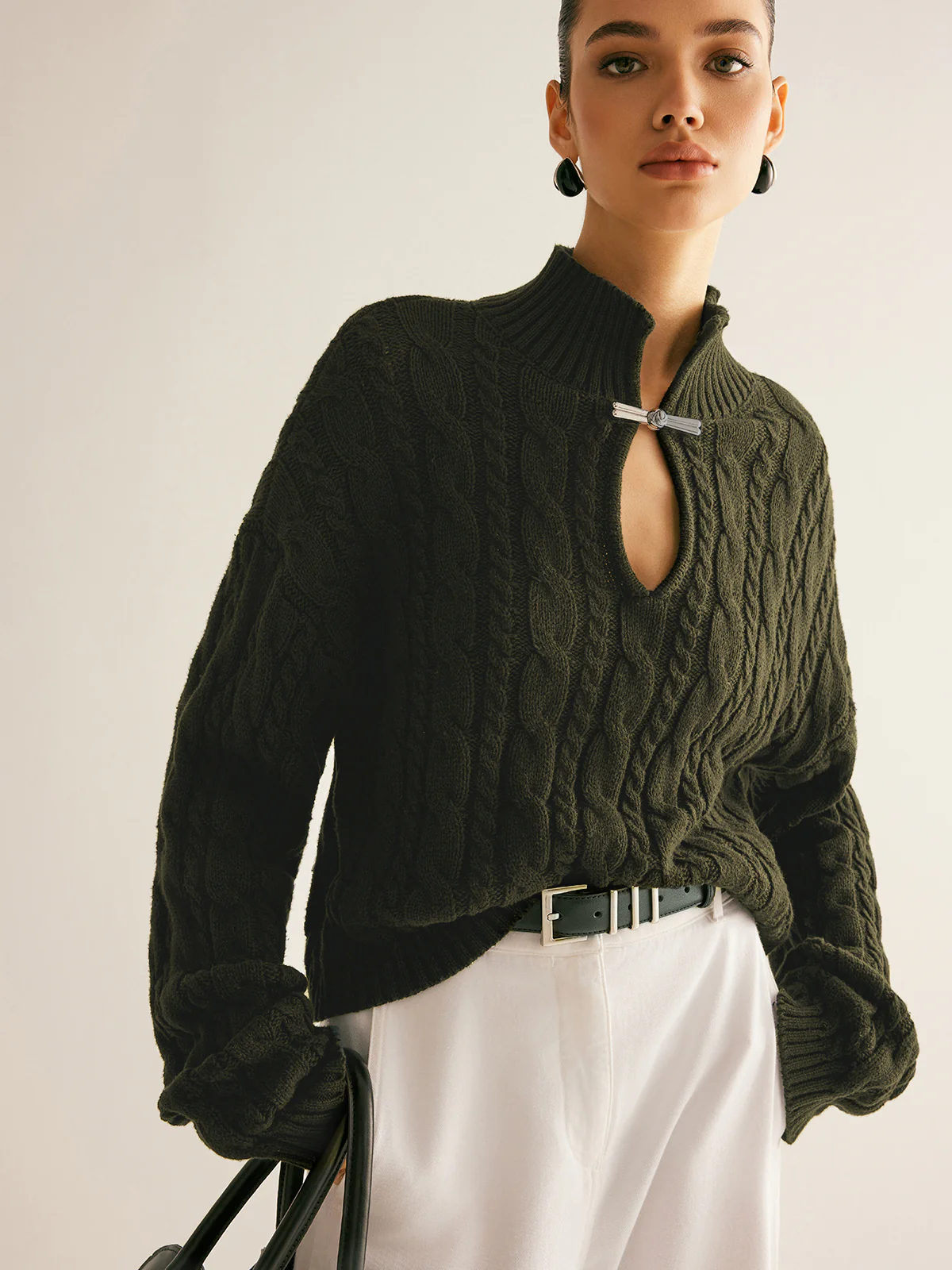Cotton Keyhole Neckline Knit Top - Image 11