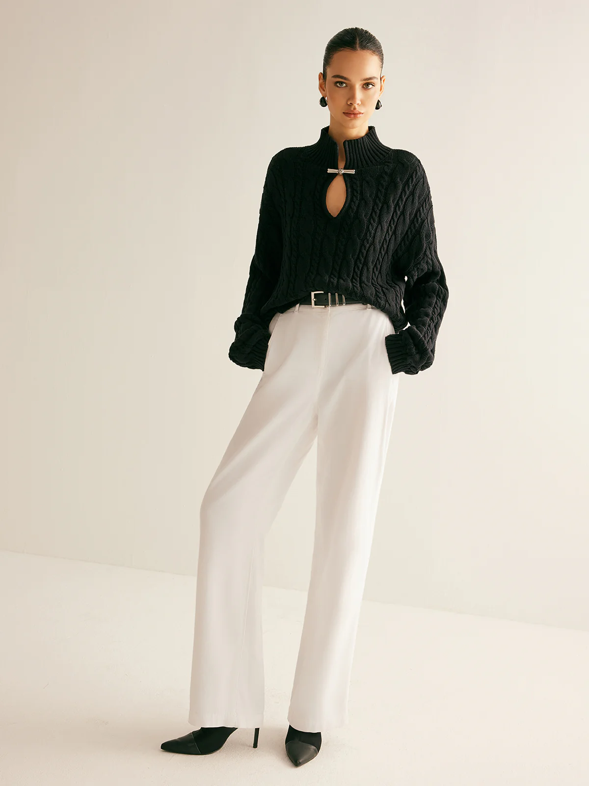 Cotton Keyhole Neckline Knit Top - Image 6